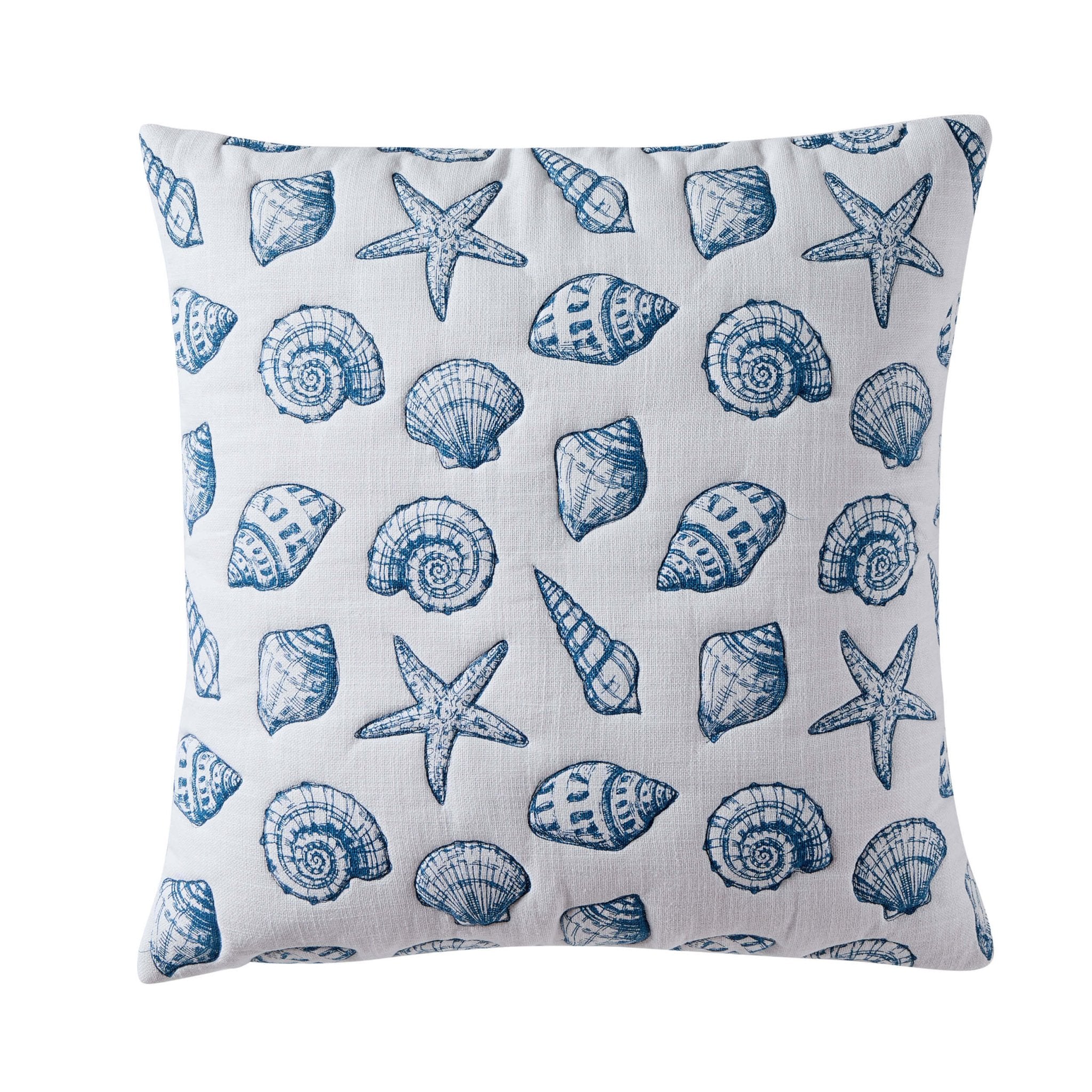 100% Cotton Stitched Seashell Cushion Cover - Natural/ Blue - Image 3