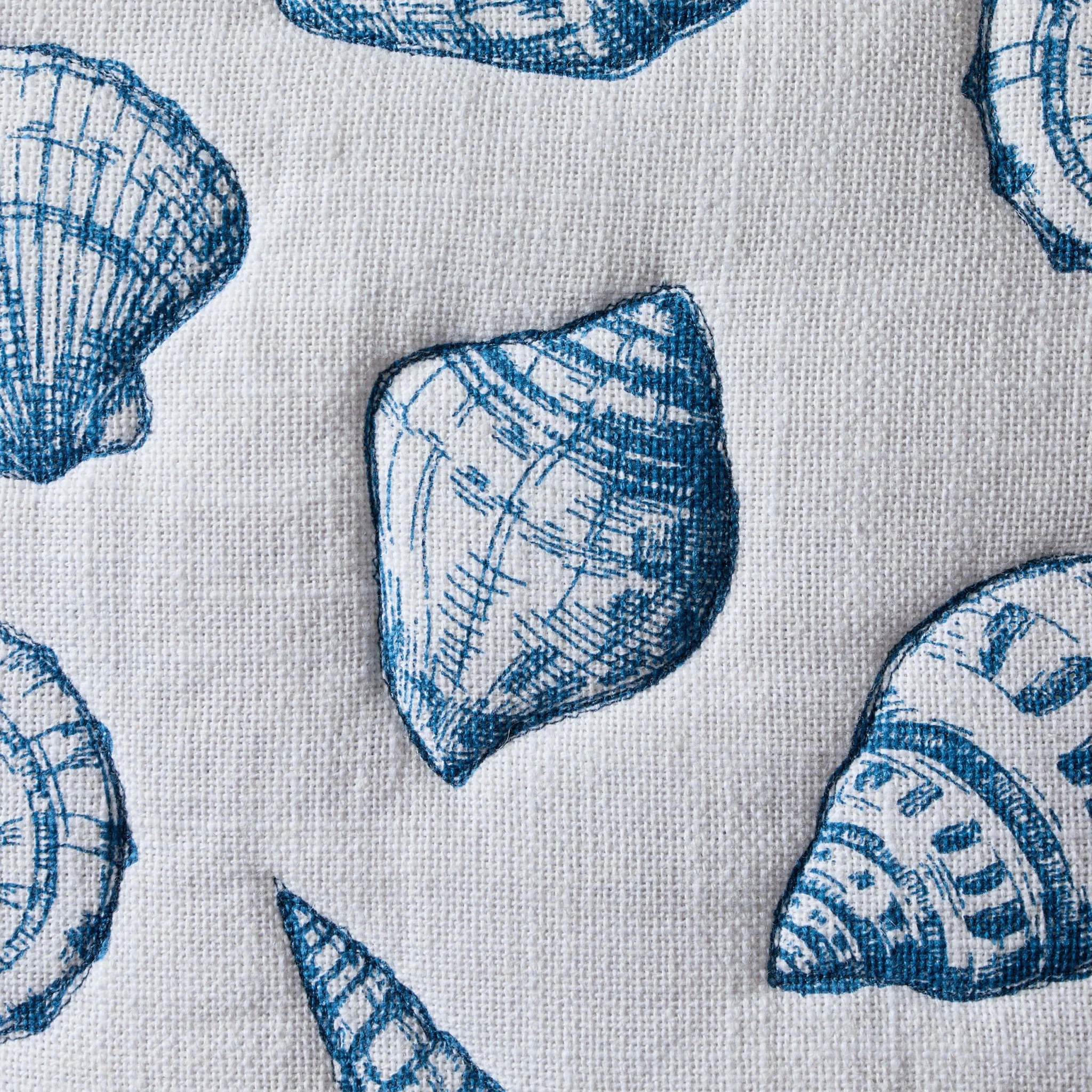100% Cotton Stitched Seashell Cushion Cover - Natural/ Blue - Image 4
