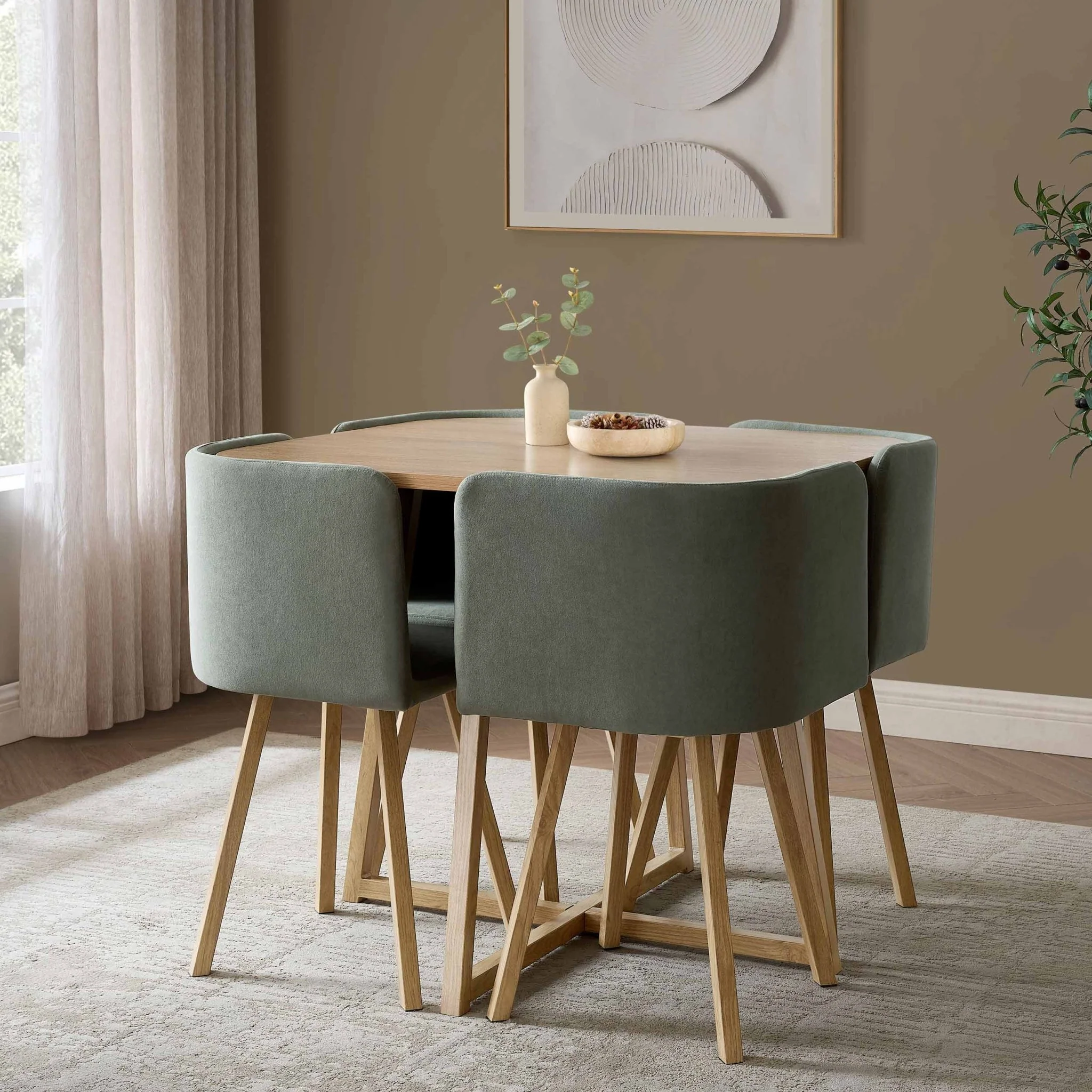 Ava Space Saver 4 Seater Dining Table and Chairs - Light Wood/Green - Image 2