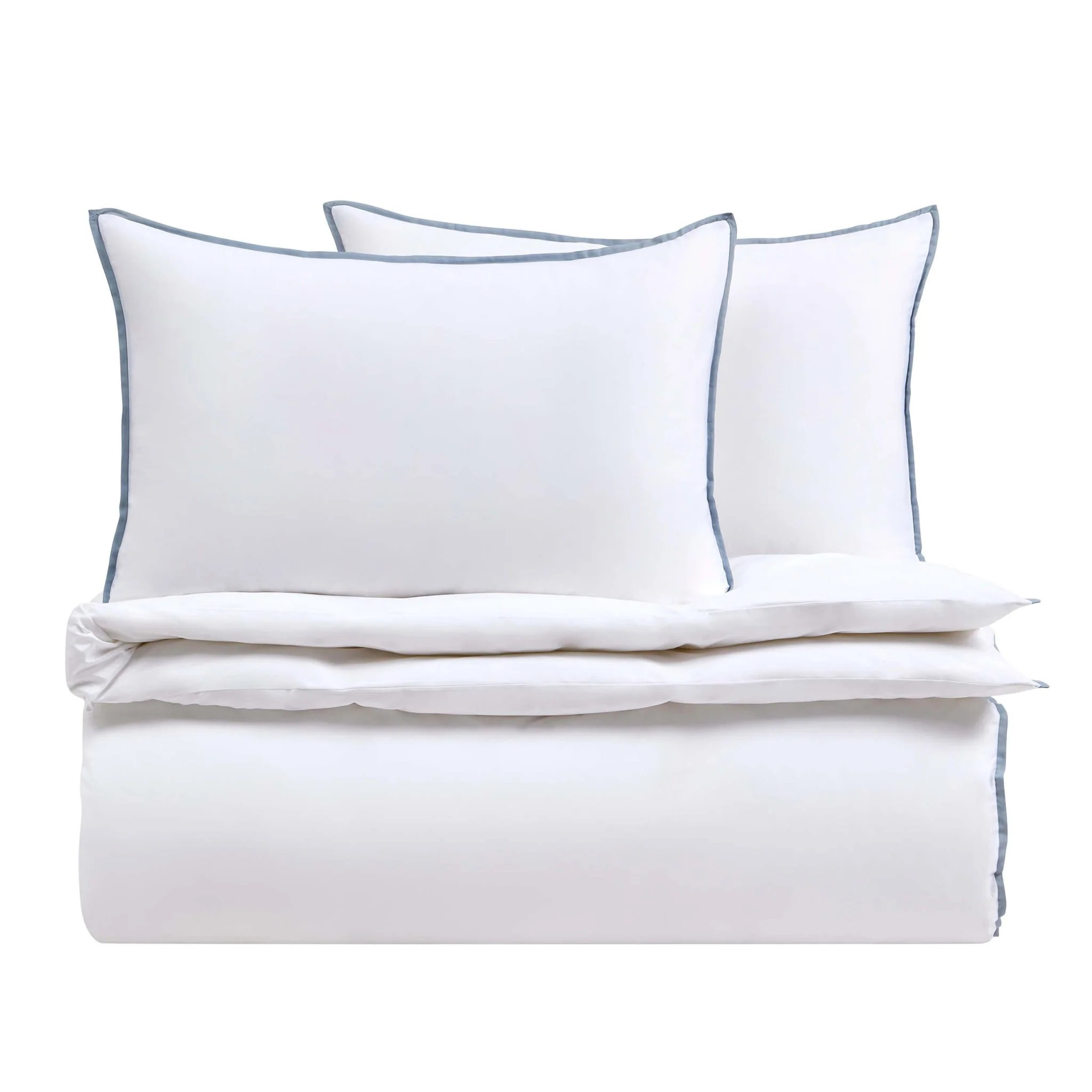 Bamboo Cotton Plain Dye Duvet Cover - White/Blue - Image 3