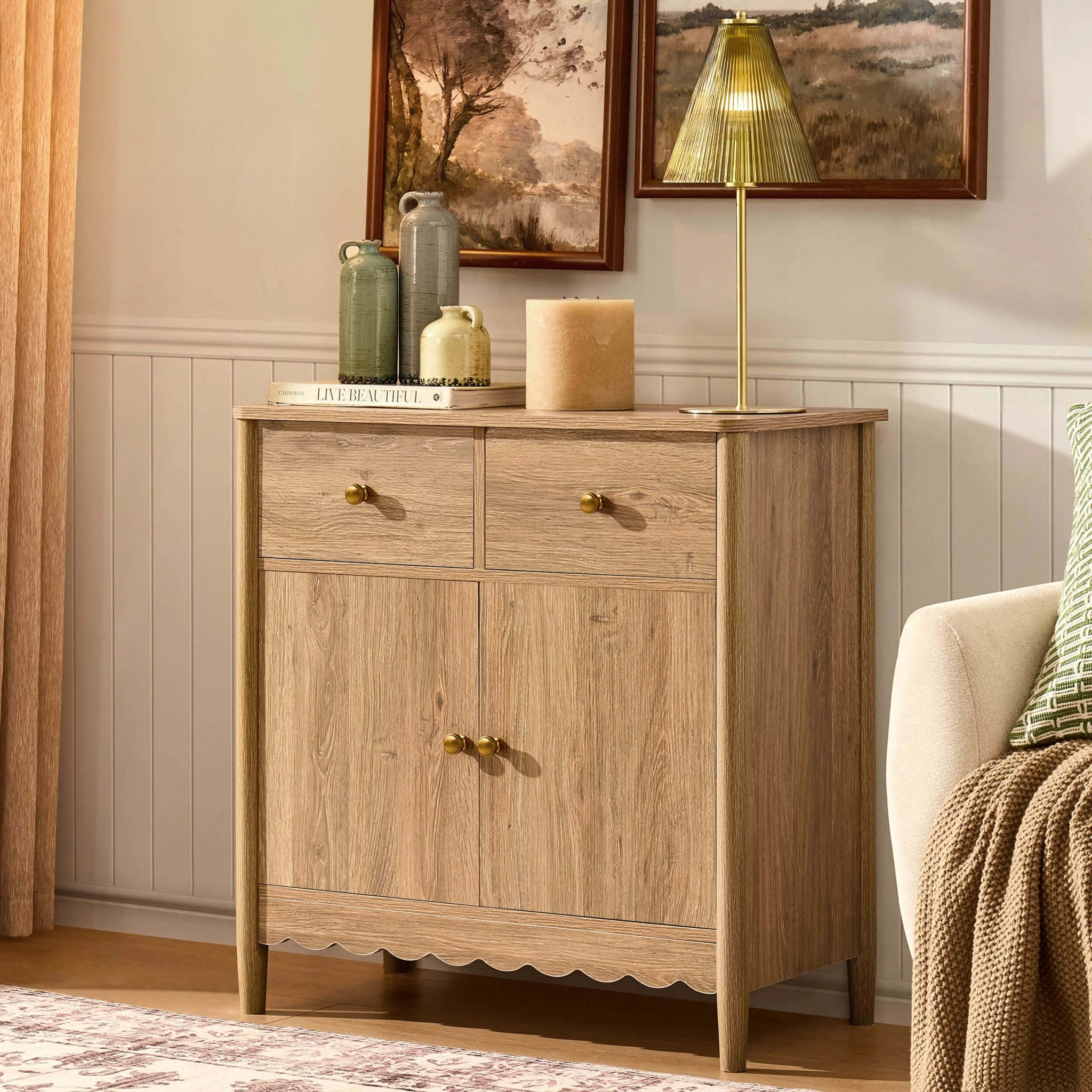 Betty 2 Door Sideboard with Drawers - Light Wood - Image 2