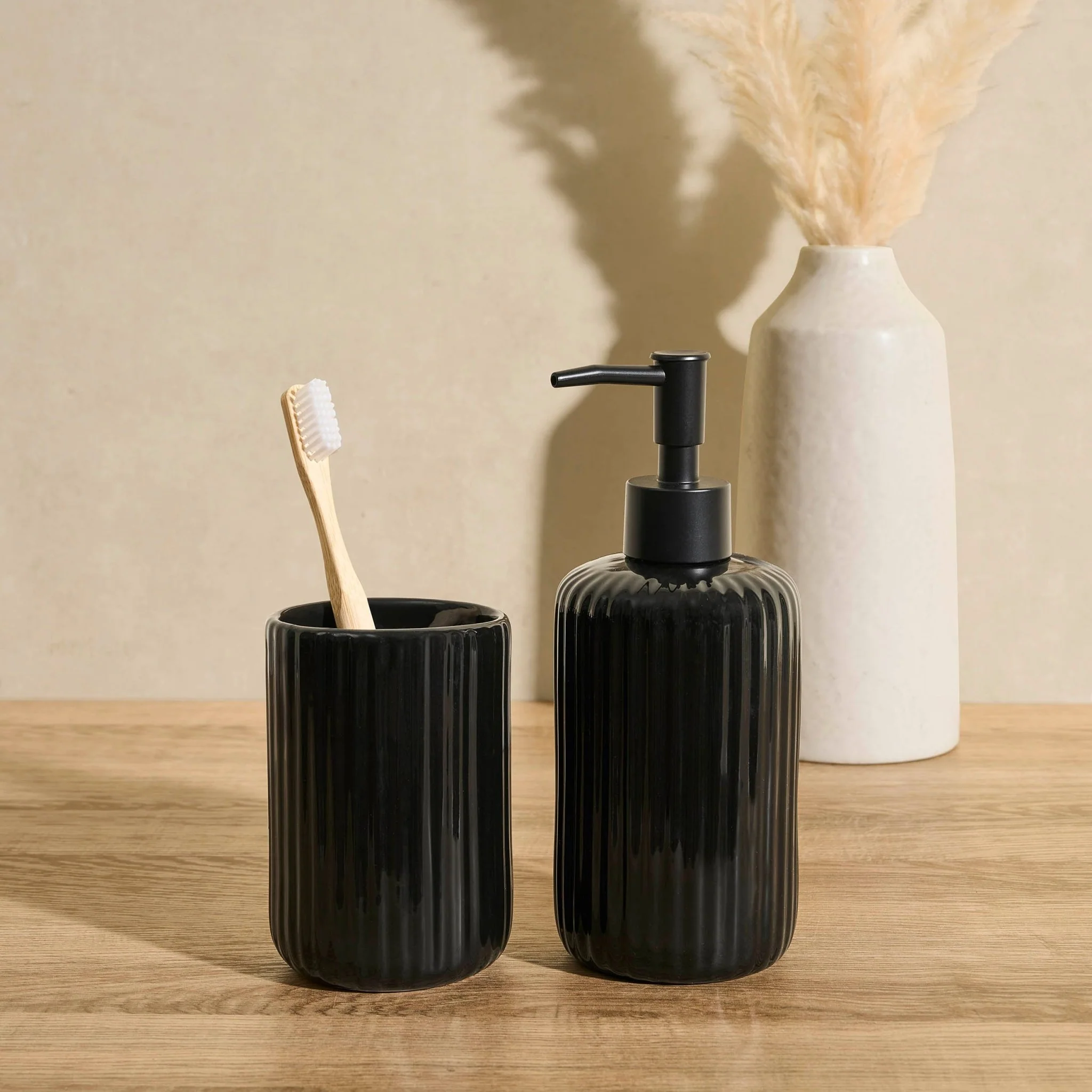 Blake Ribbed Glaze Soap Dispenser - Black - Image 2