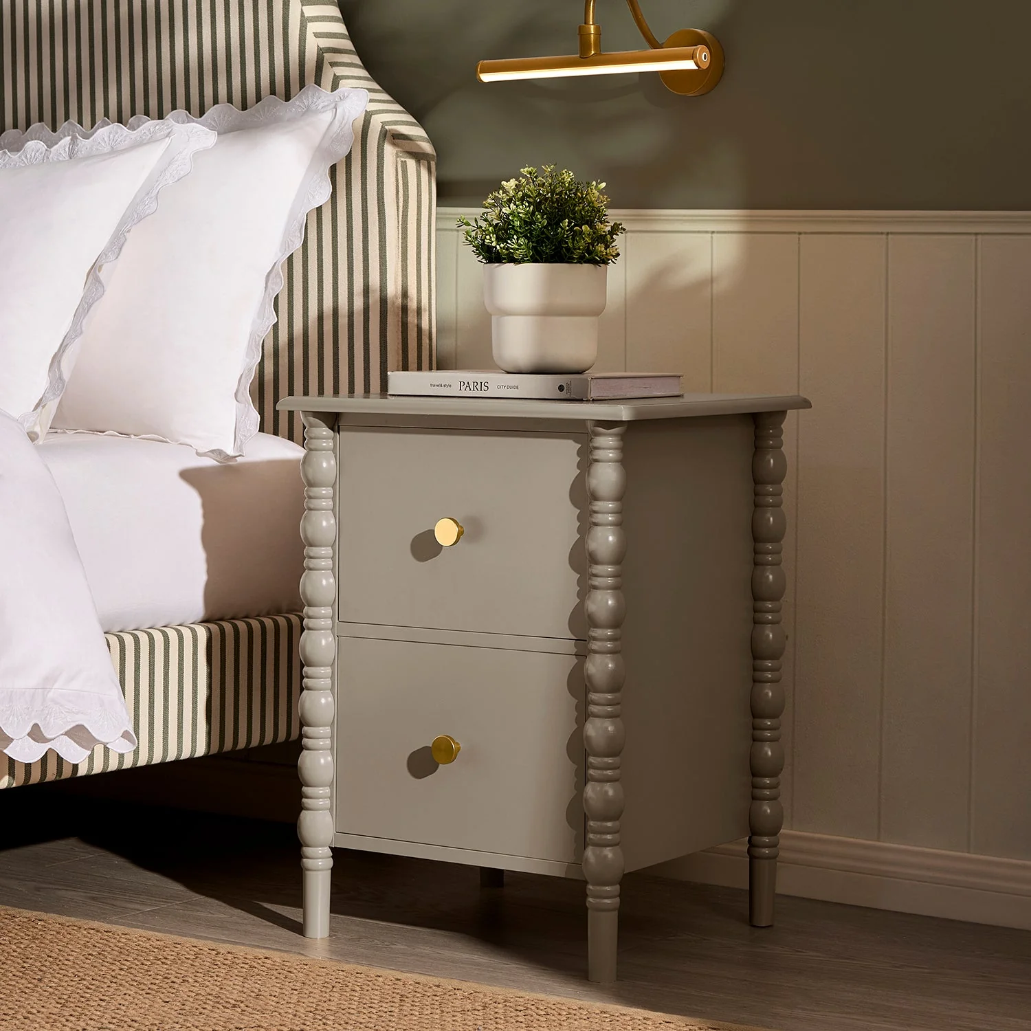 Bonnie Bobbin 2 Drawer Bedside Table - Taupe