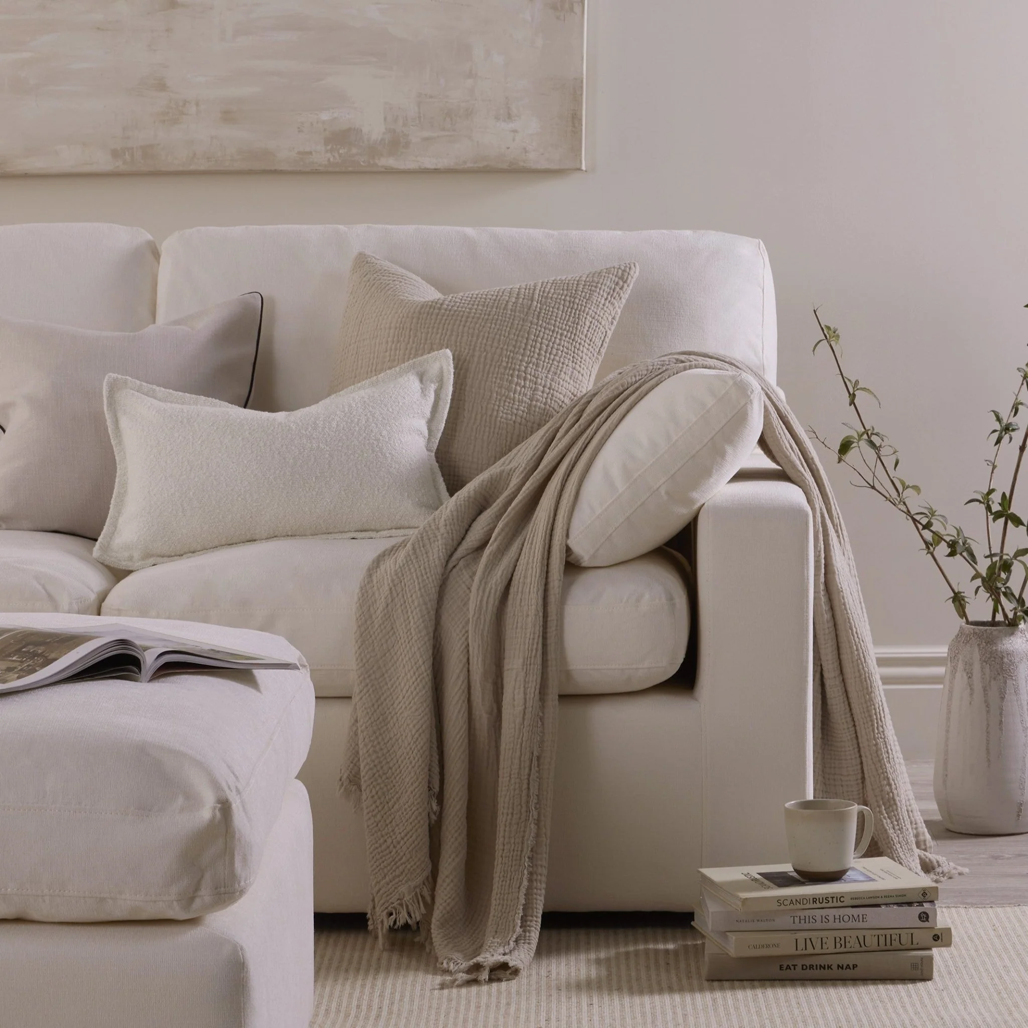 Boucle Sofa Cushion Cover - White - Image 2