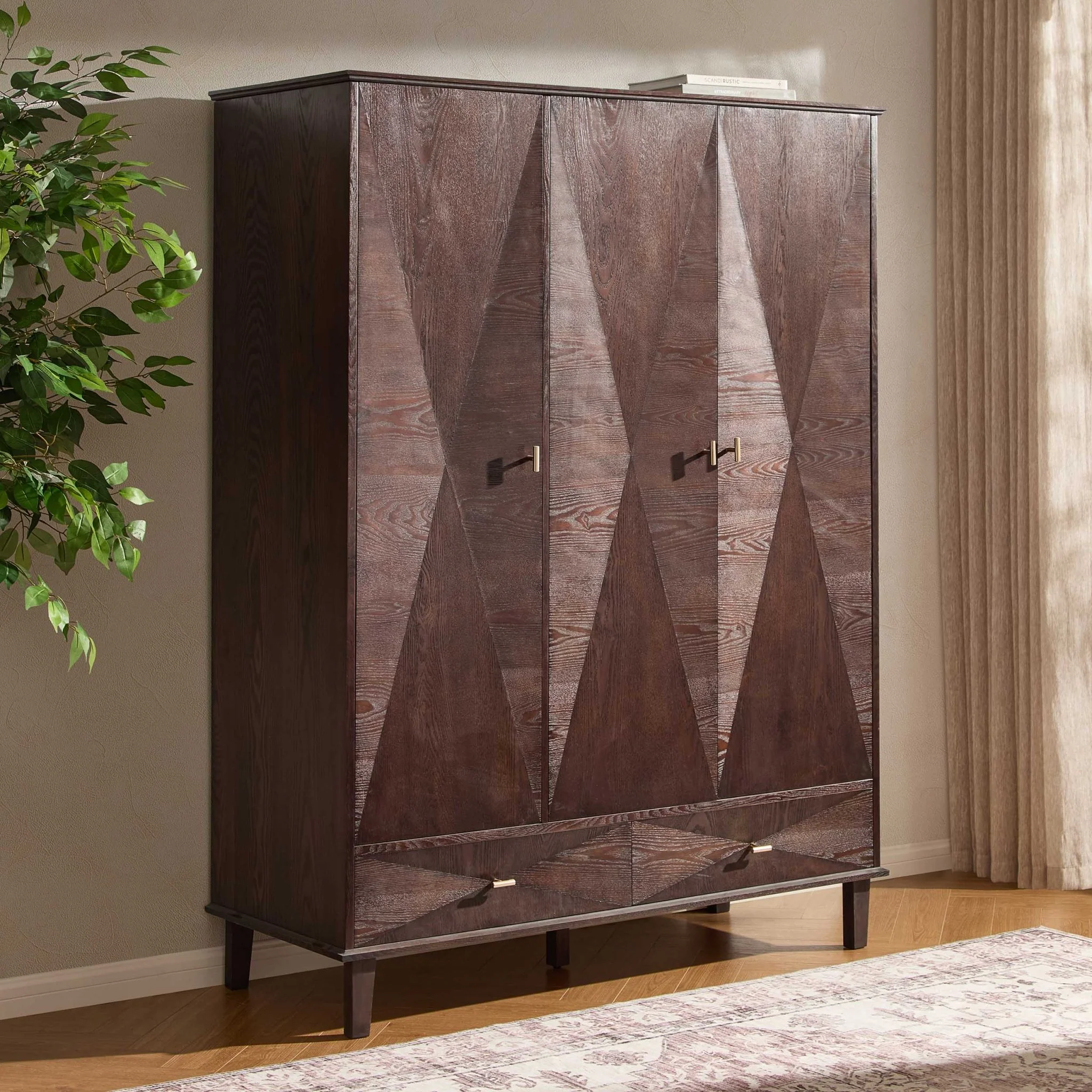 Brianna Concave 3 Door Wardrobe with Drawers - Walnut - Image 2
