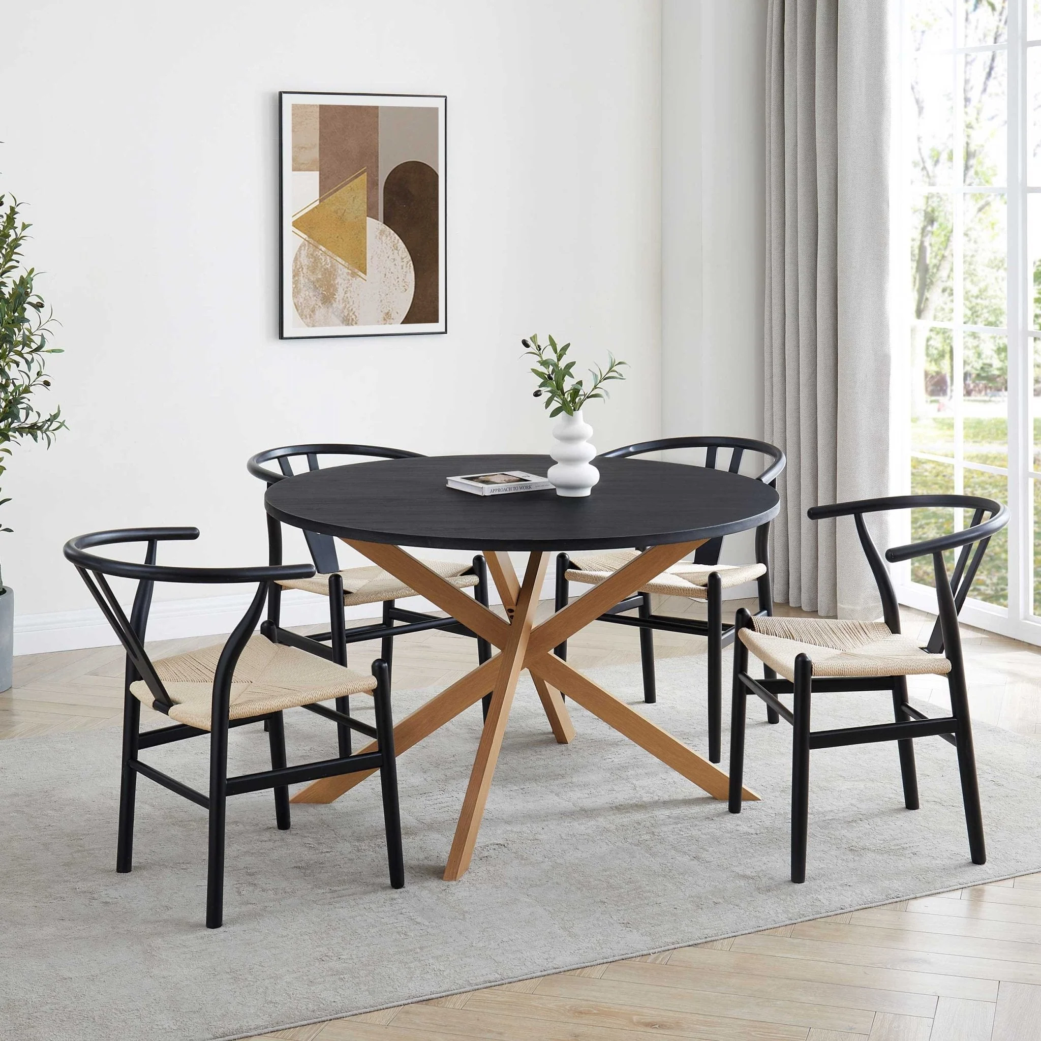 Brooke Round 4-6 Seater Dining Table - Black/Wood