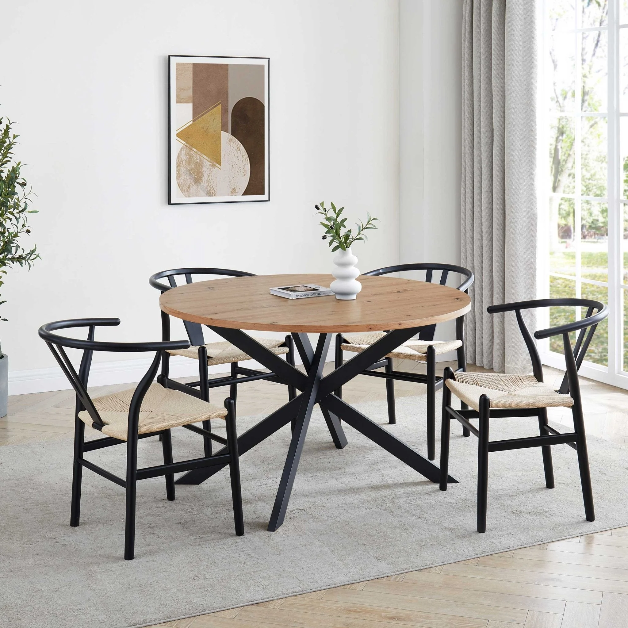 Brooke Round 4-6 Seater Dining Table - Wood/Black