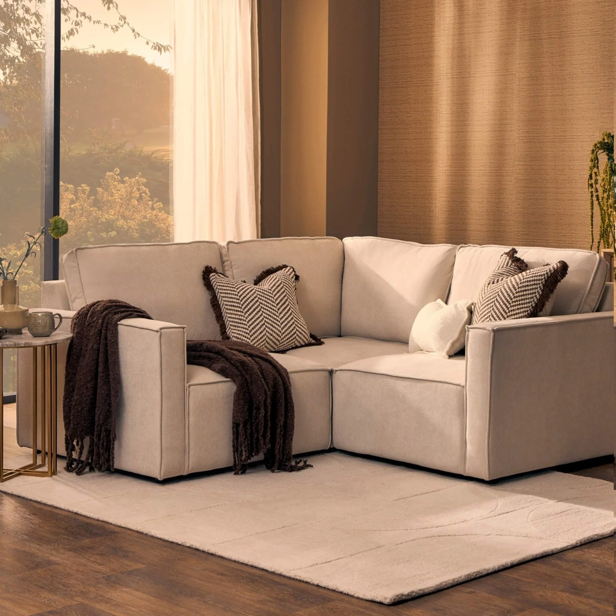 Brooklyn Slim Arm Right Hand Small Corner Sofa - Chenille Ivory