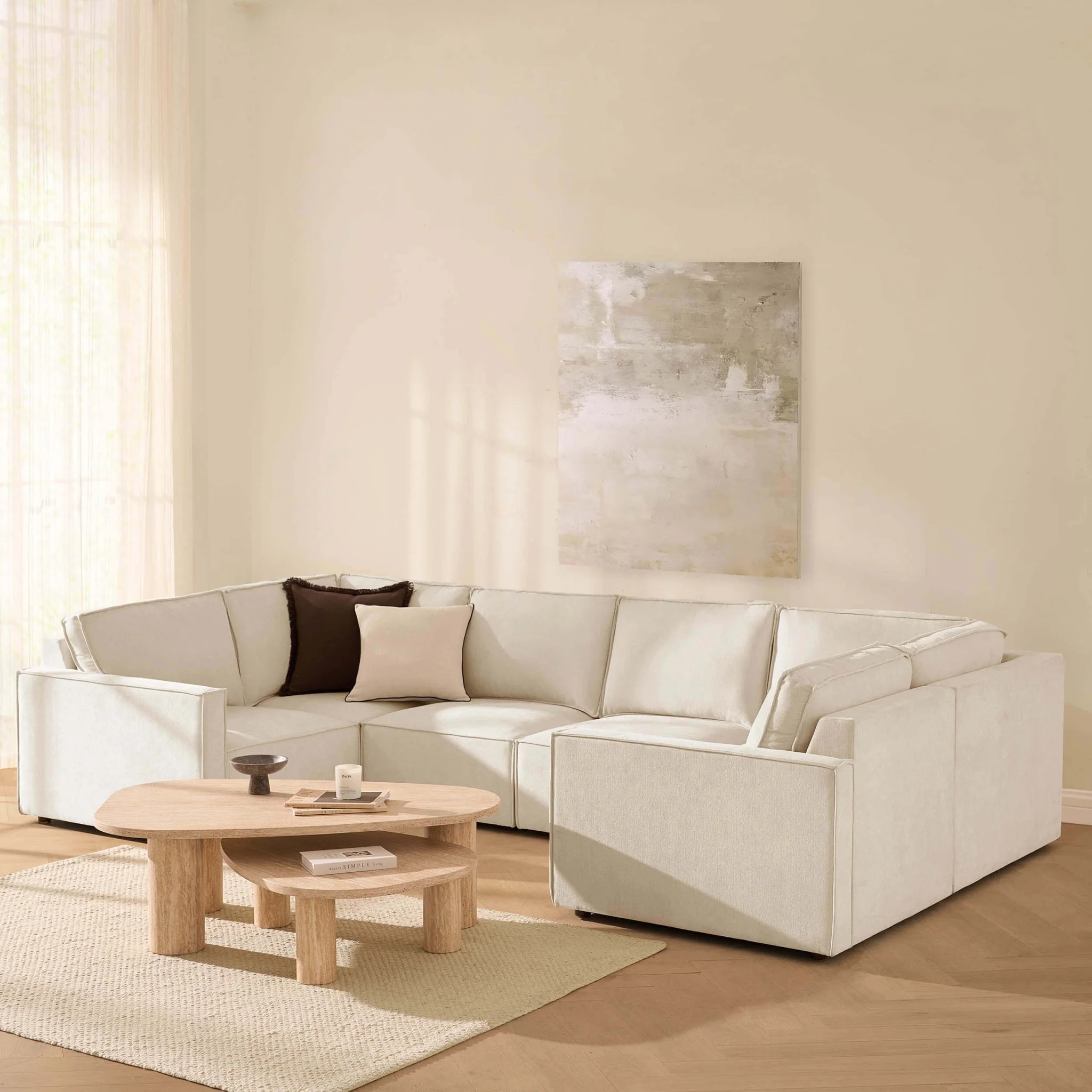 Brooklyn Slim Arm U-Shape Sofa - Chenille Ivory