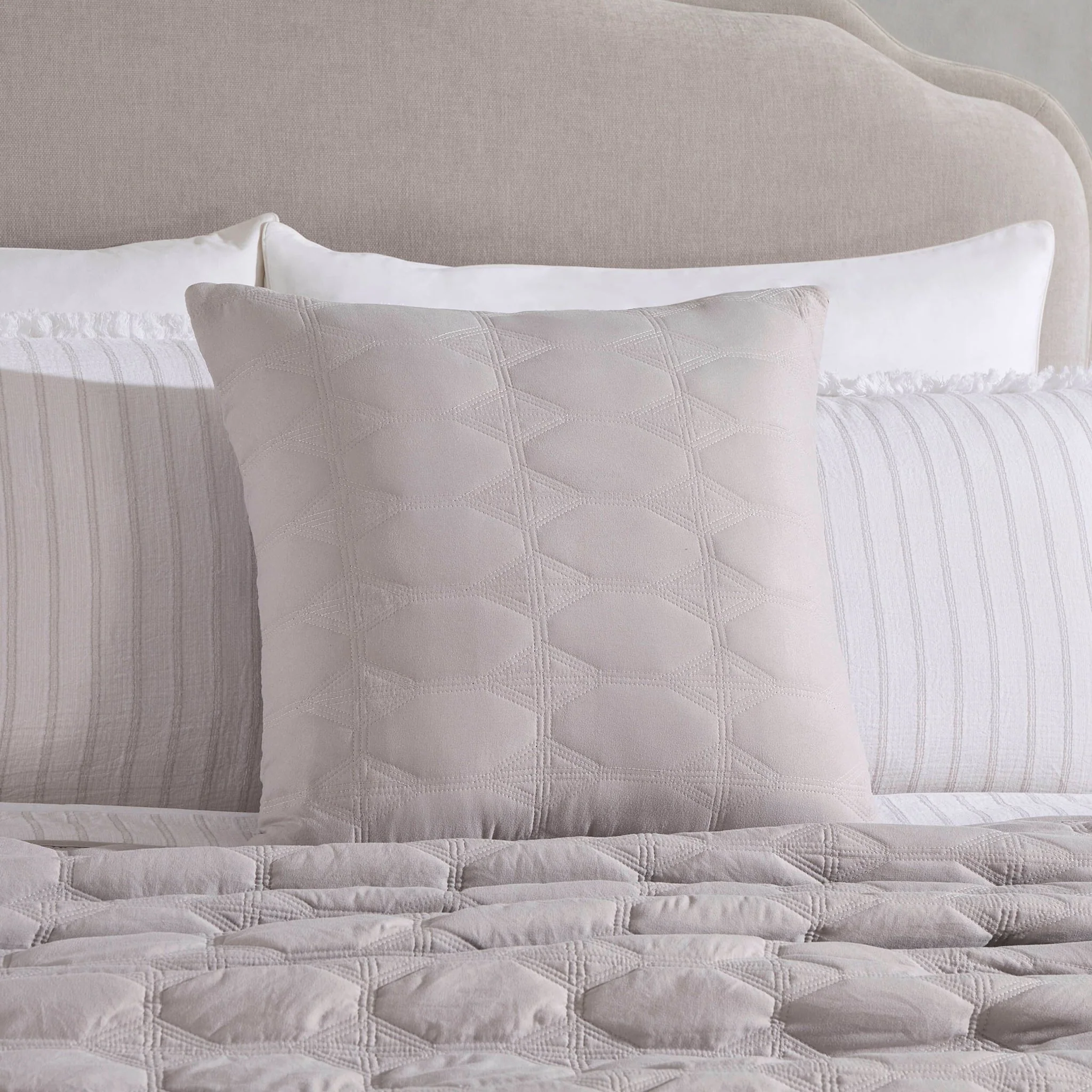 Charlotte Geometric Embroidered Cushion Cover - Pebble Grey