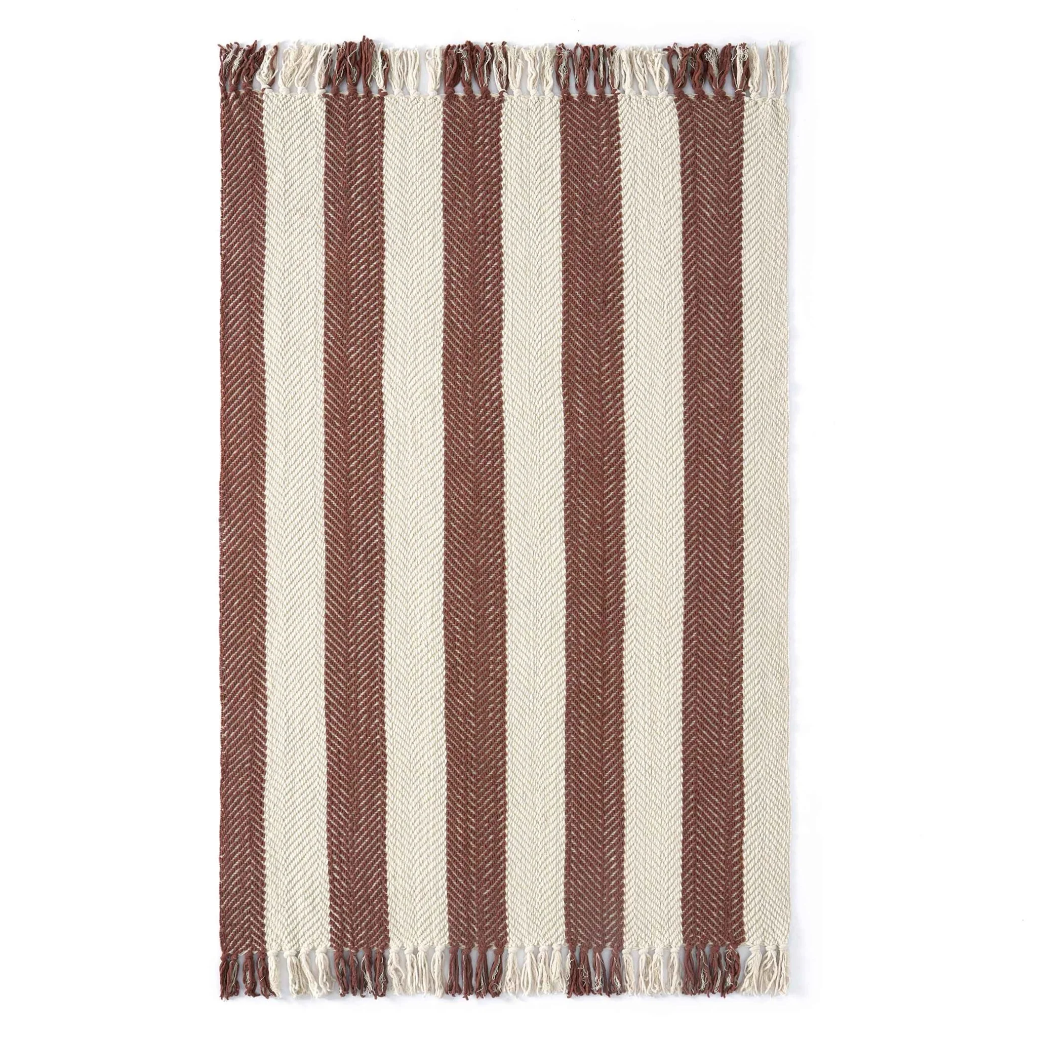 Chenille Stripe Tassel Herringbone Sofa Throw - Rust/Cream - Image 4