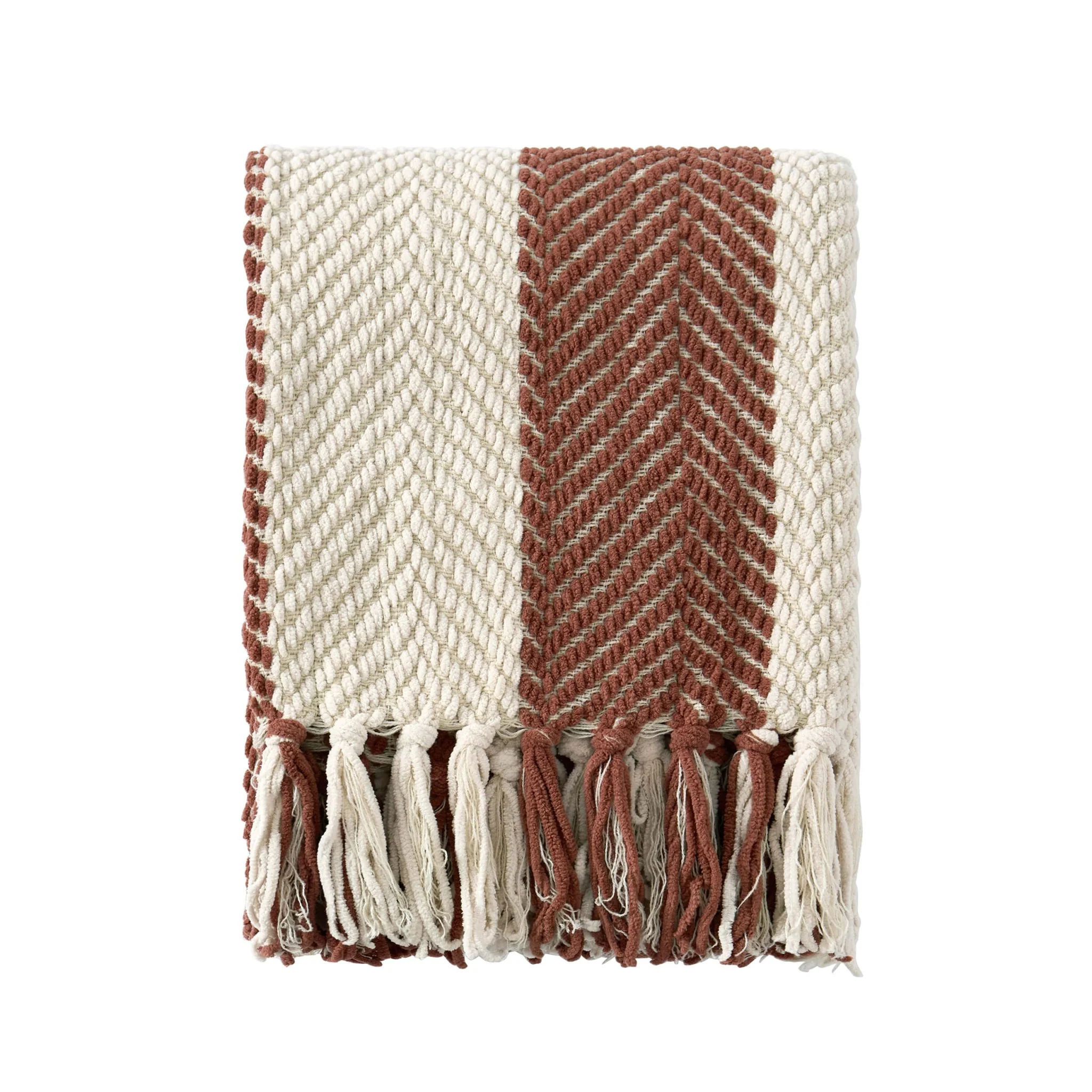 Chenille Stripe Tassel Herringbone Sofa Throw - Rust/Cream - Image 5
