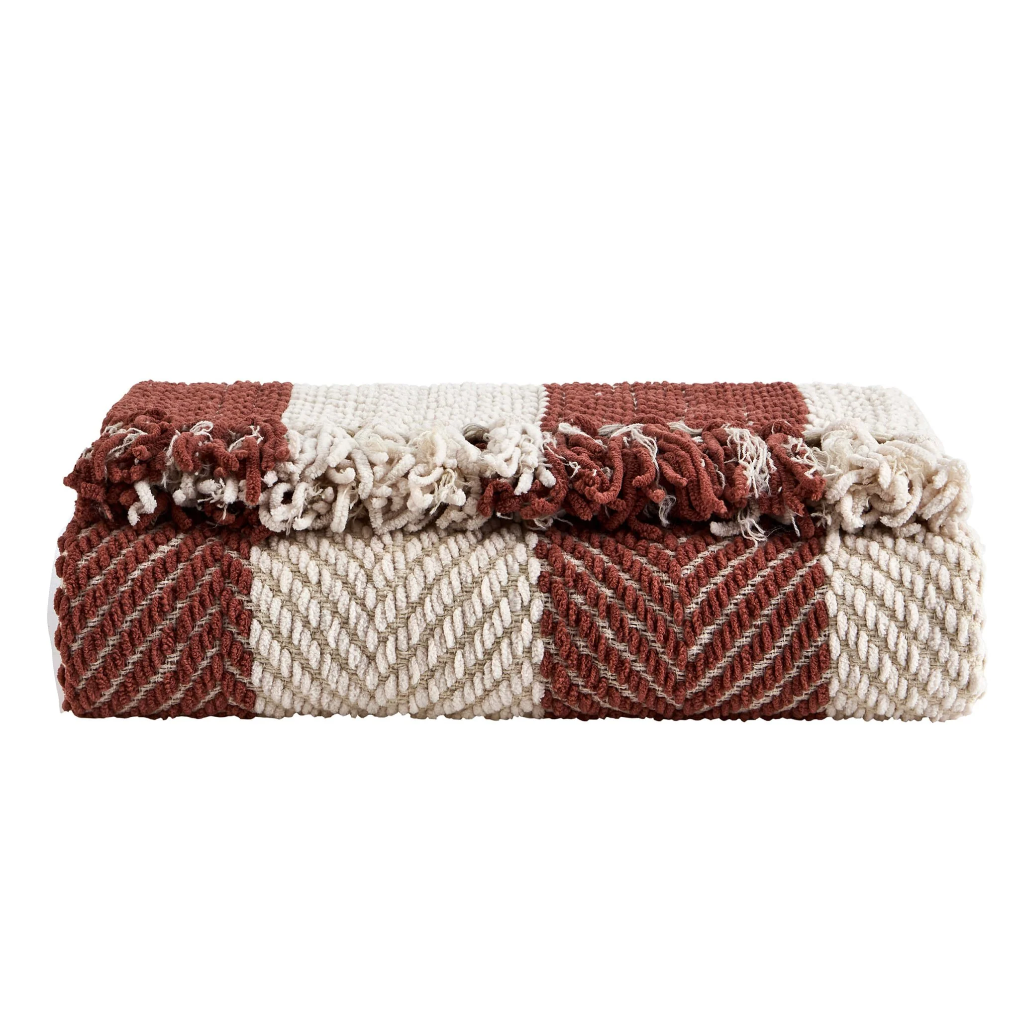Chenille Stripe Tassel Herringbone Sofa Throw - Rust/Cream - Image 6