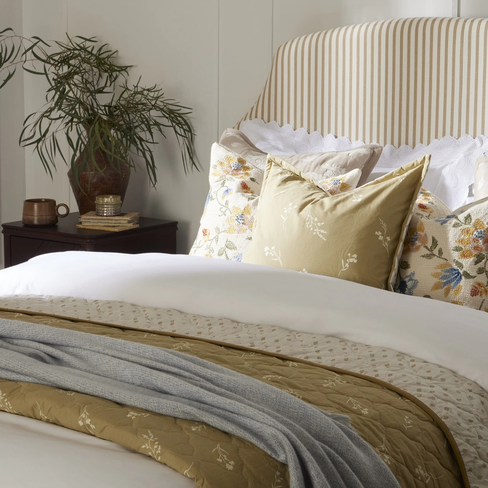Chloe Reversible Quilted Floral & Foulard Print Cushion Cover - Olive - Image 7