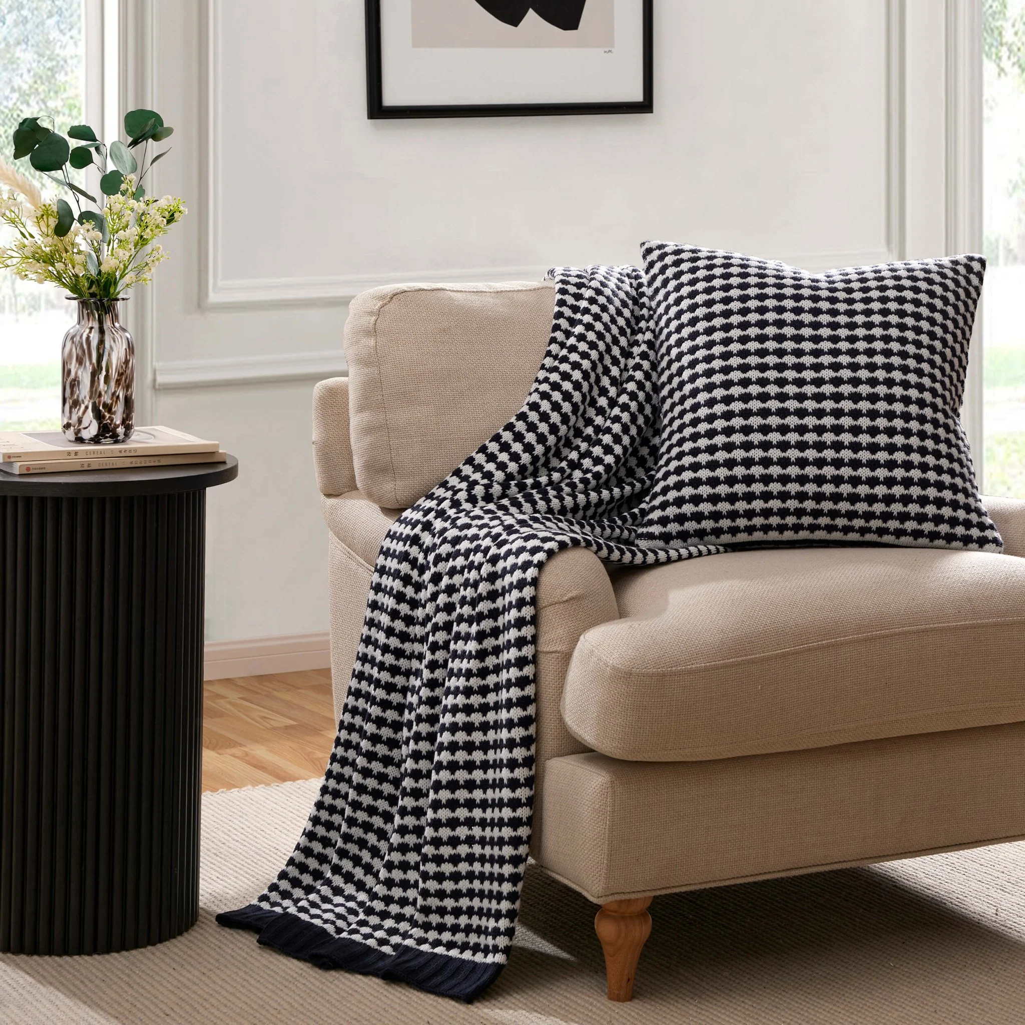 Contrast Pattern Knit Sofa Throw - Midnight - Image 2