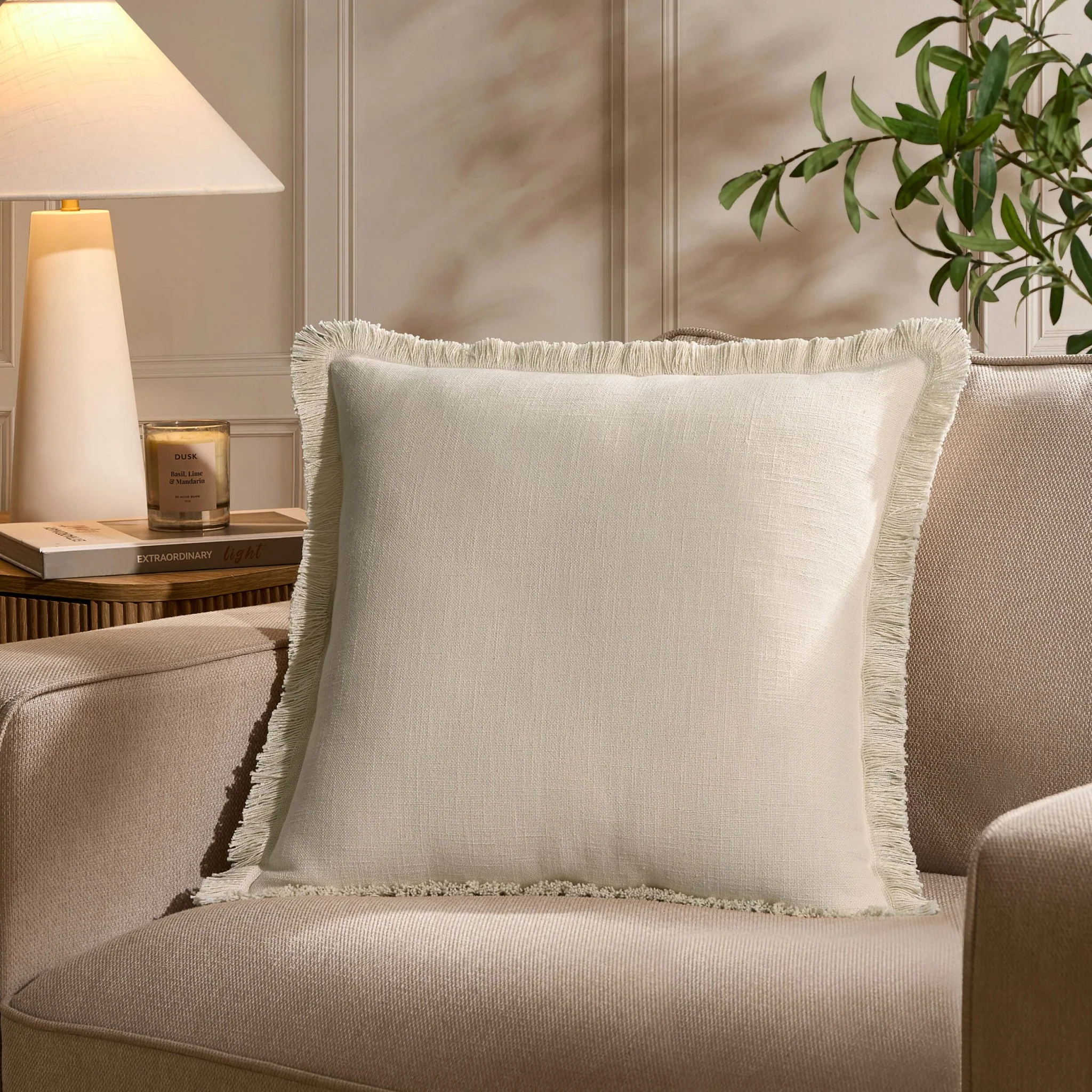 Cotton Fringed Edge Sofa Cushion Cover - Natural