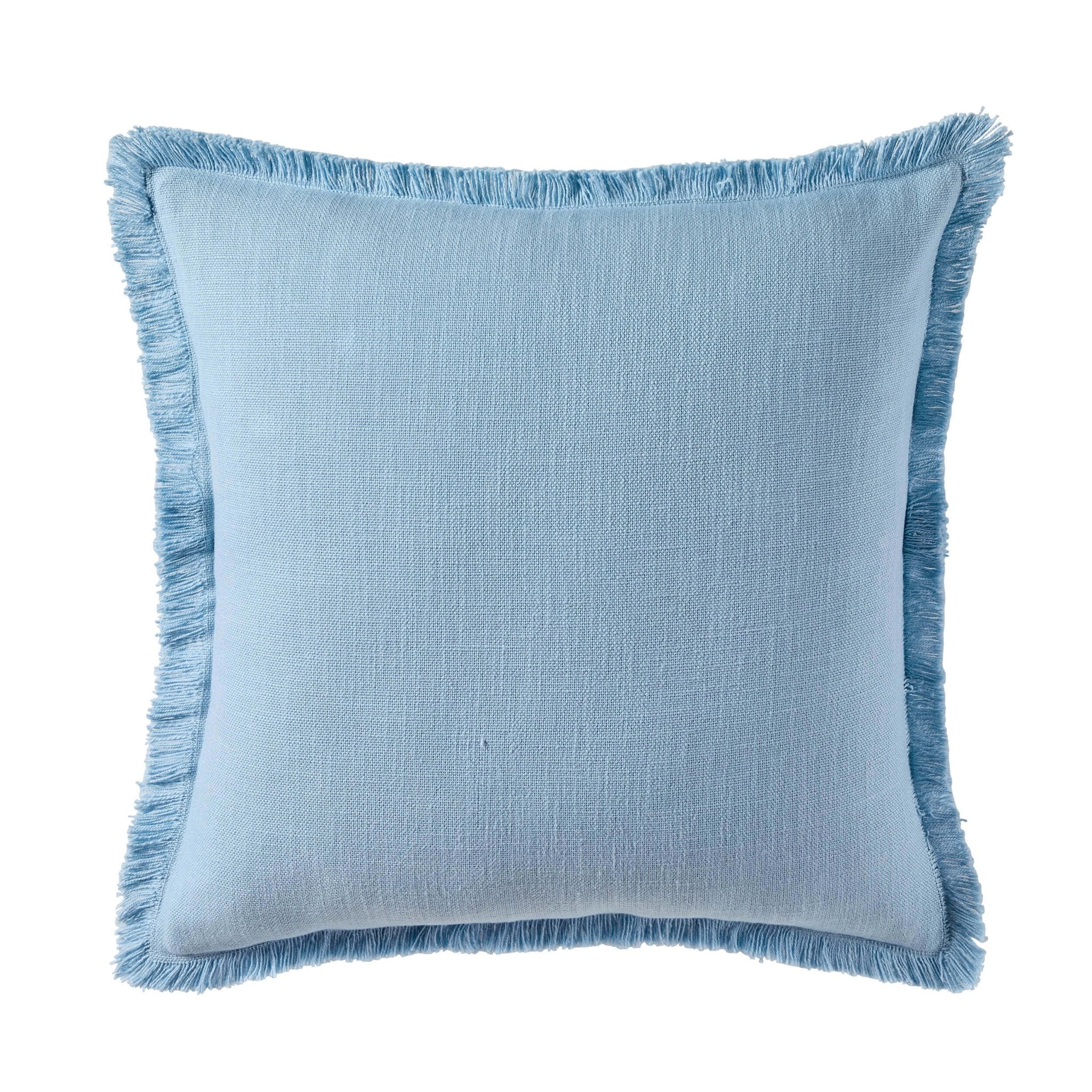 Cotton Fringed Edge Cushion Cover - Sky Blue - Image 3