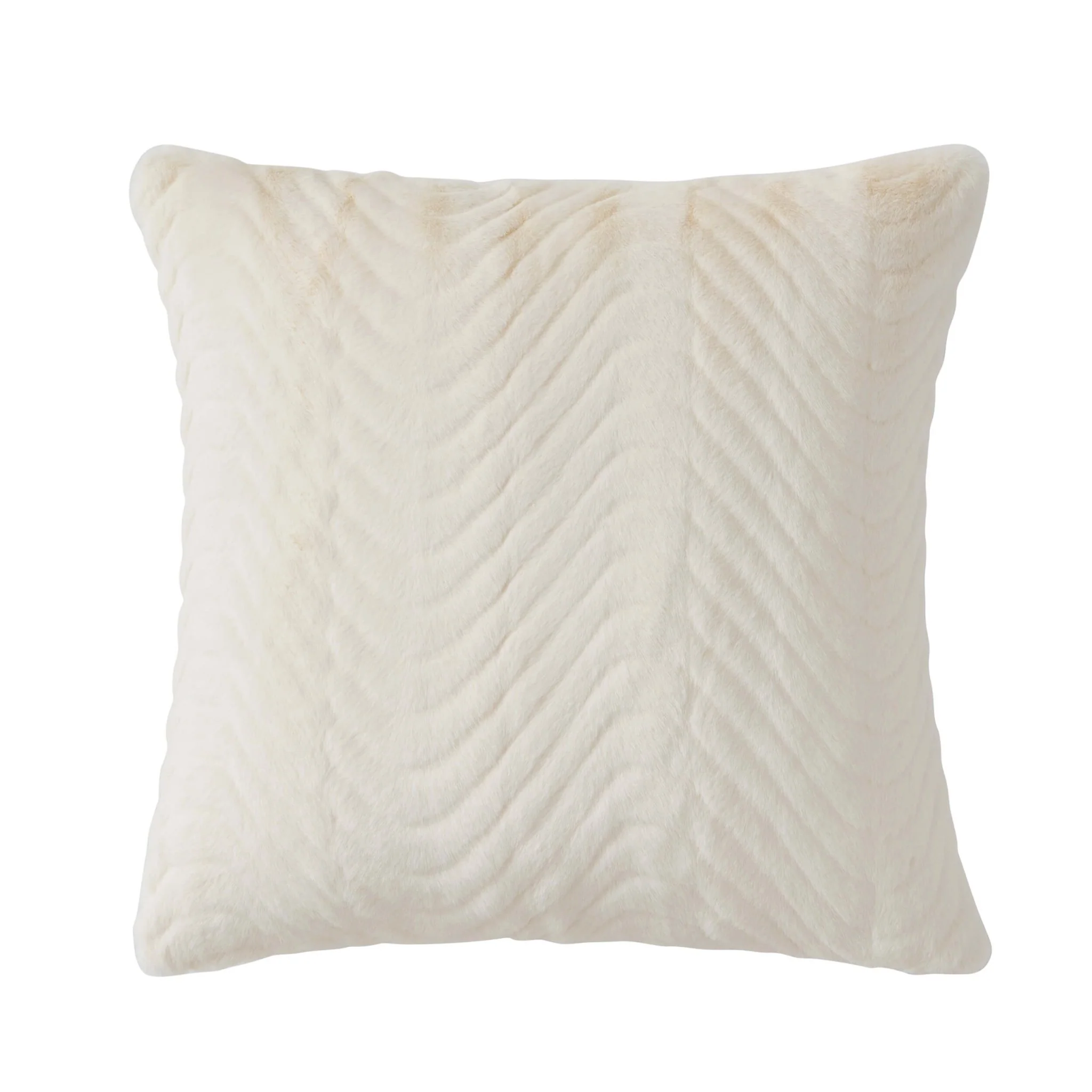 Curved Pattern Ribbed Faux Fur Cushion Cover - Cream - Image 3