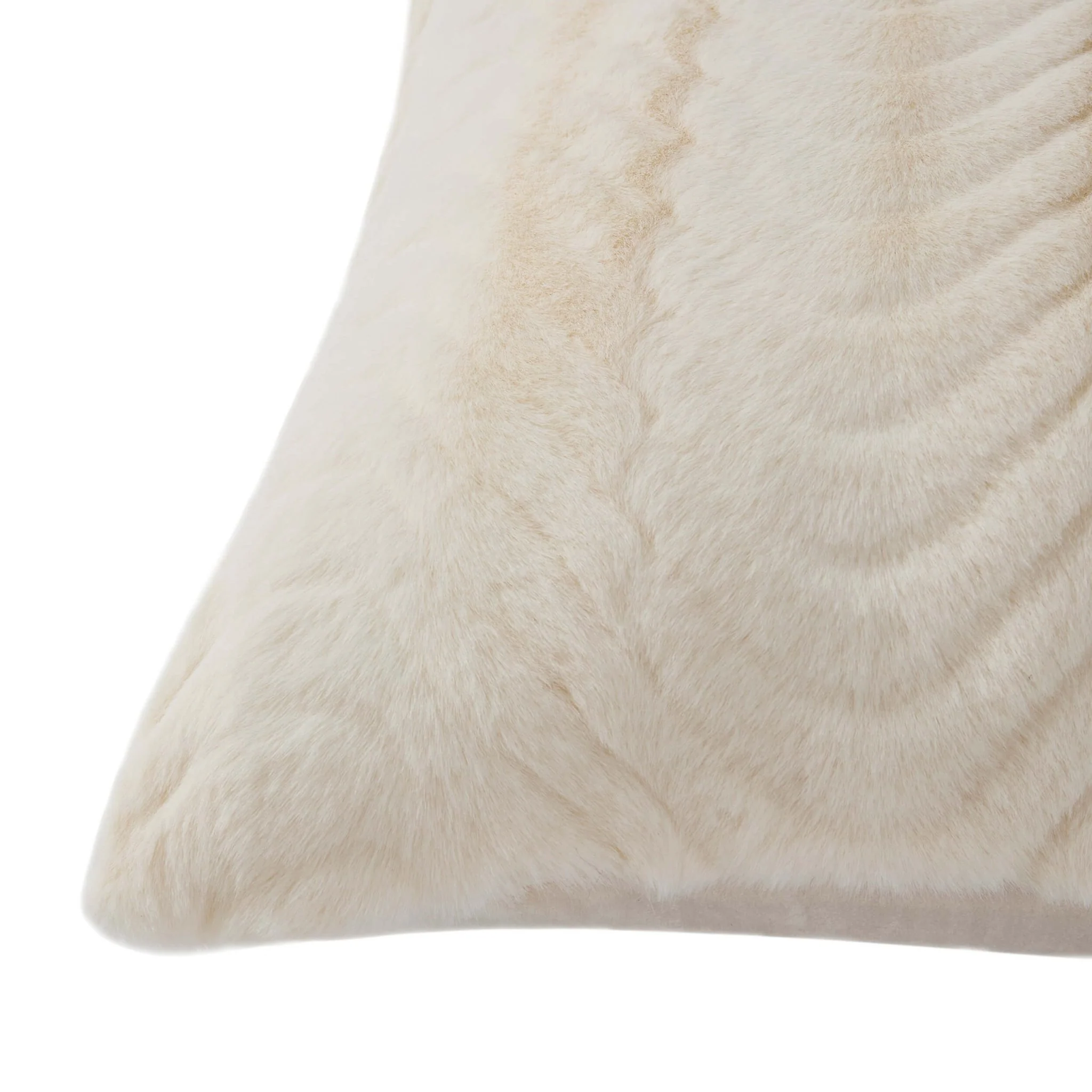 Curved Pattern Ribbed Faux Fur Cushion Cover - Cream - Image 4