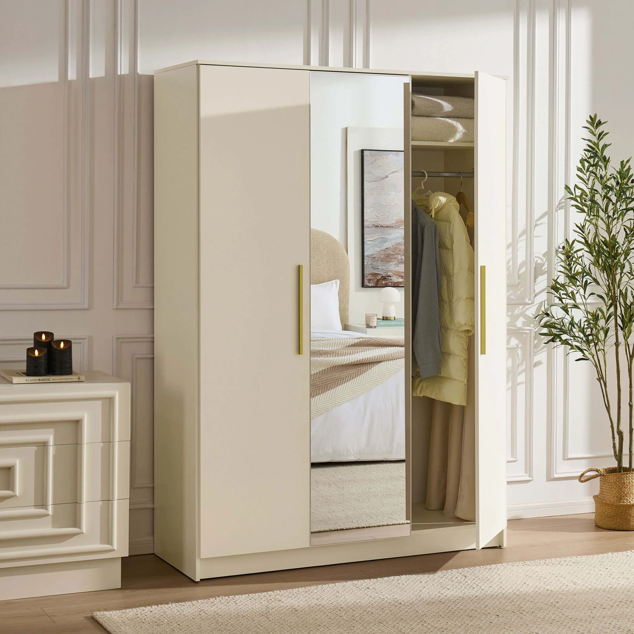 Darcey 3 Door Wardrobe - Cream - Image 2