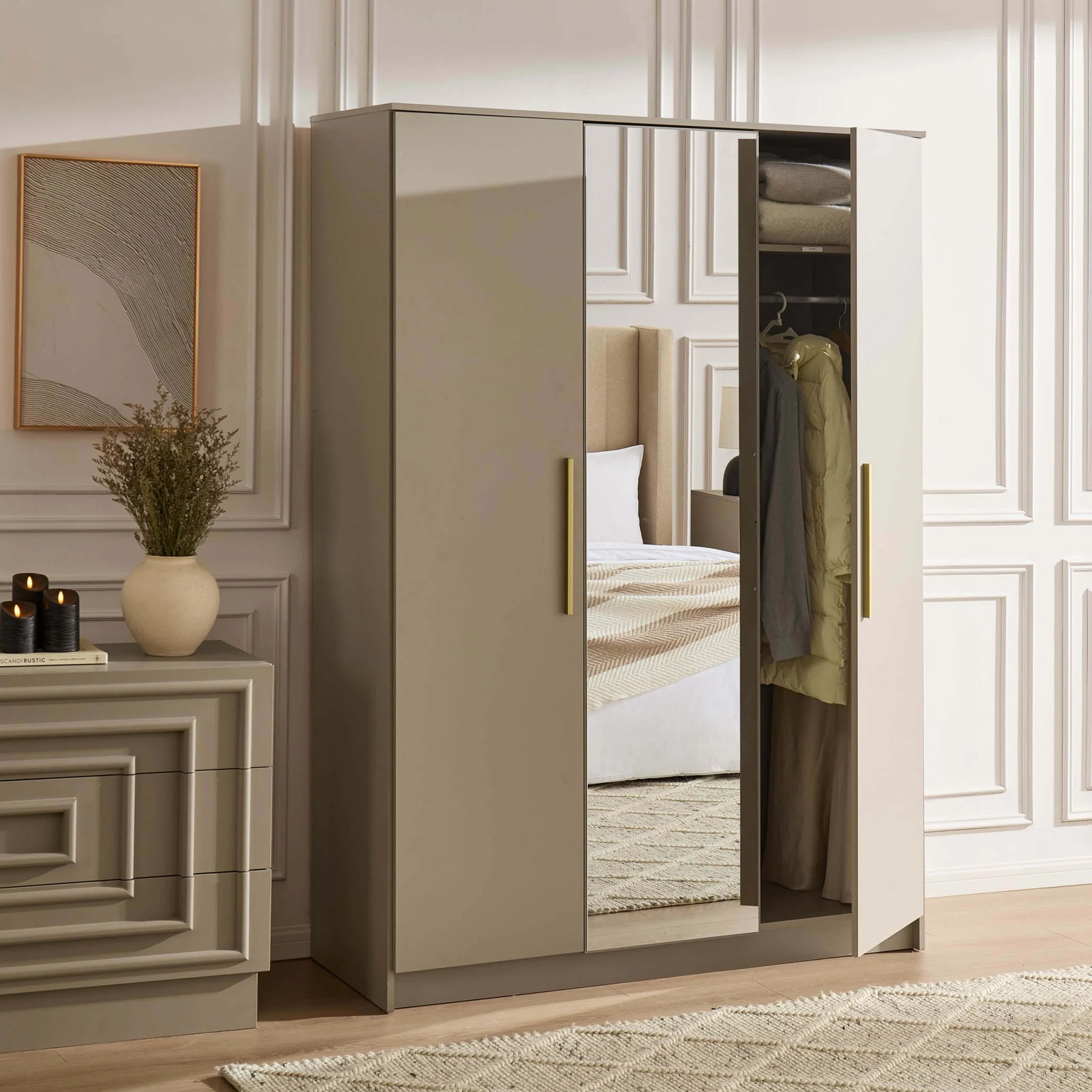 Darcey 3 Door Wardrobe - Taupe - Image 2