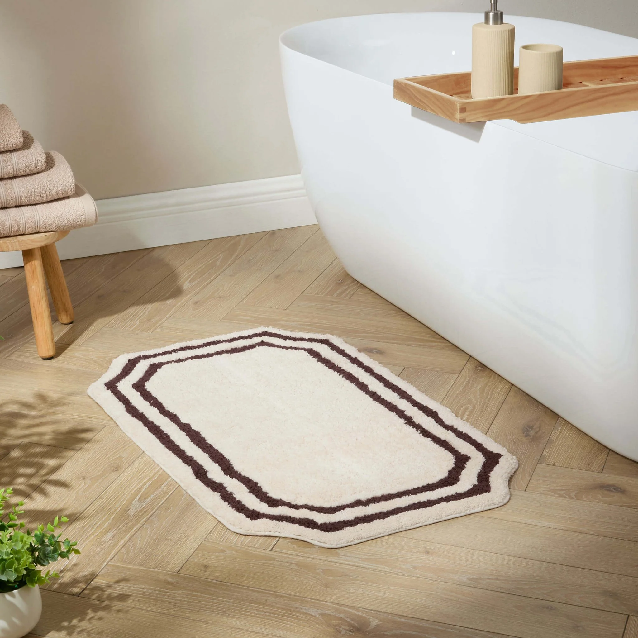 Elba Border Bath Mat - Vanilla & Chocolate
