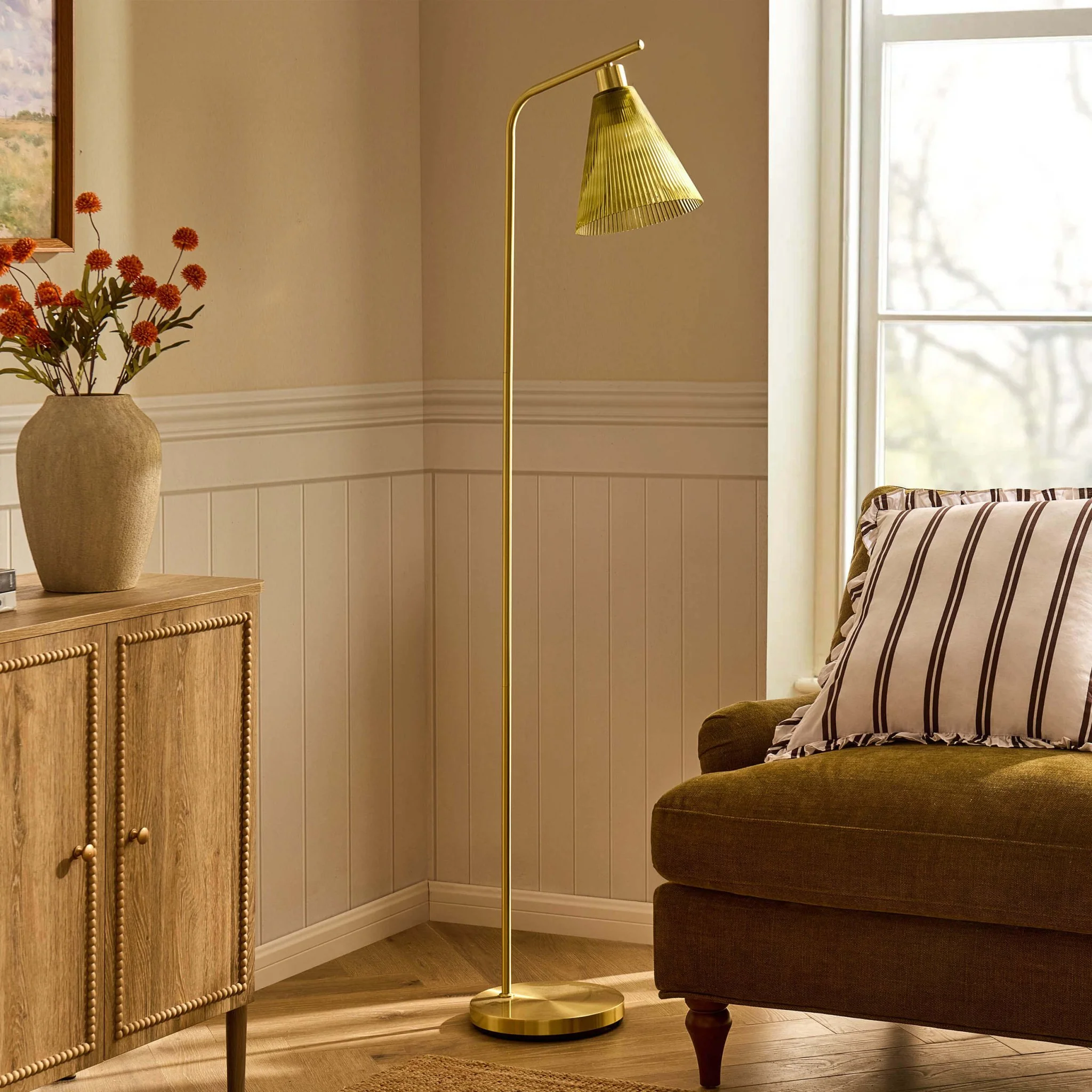 Ella Glass Conical Striped Floor Lamp - Green - Image 2