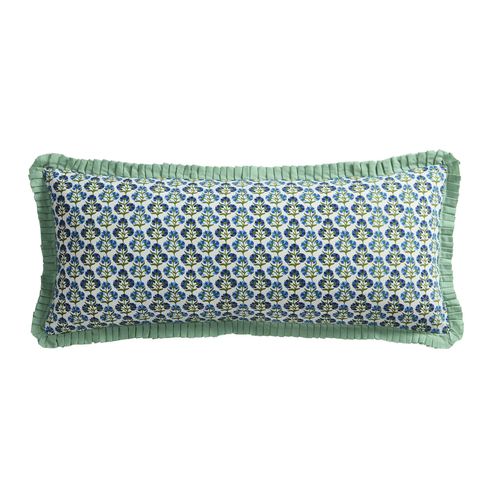Fiona 100% Cotton Box Pleat Edge Printed Cushion Cover - Blue - Image 3