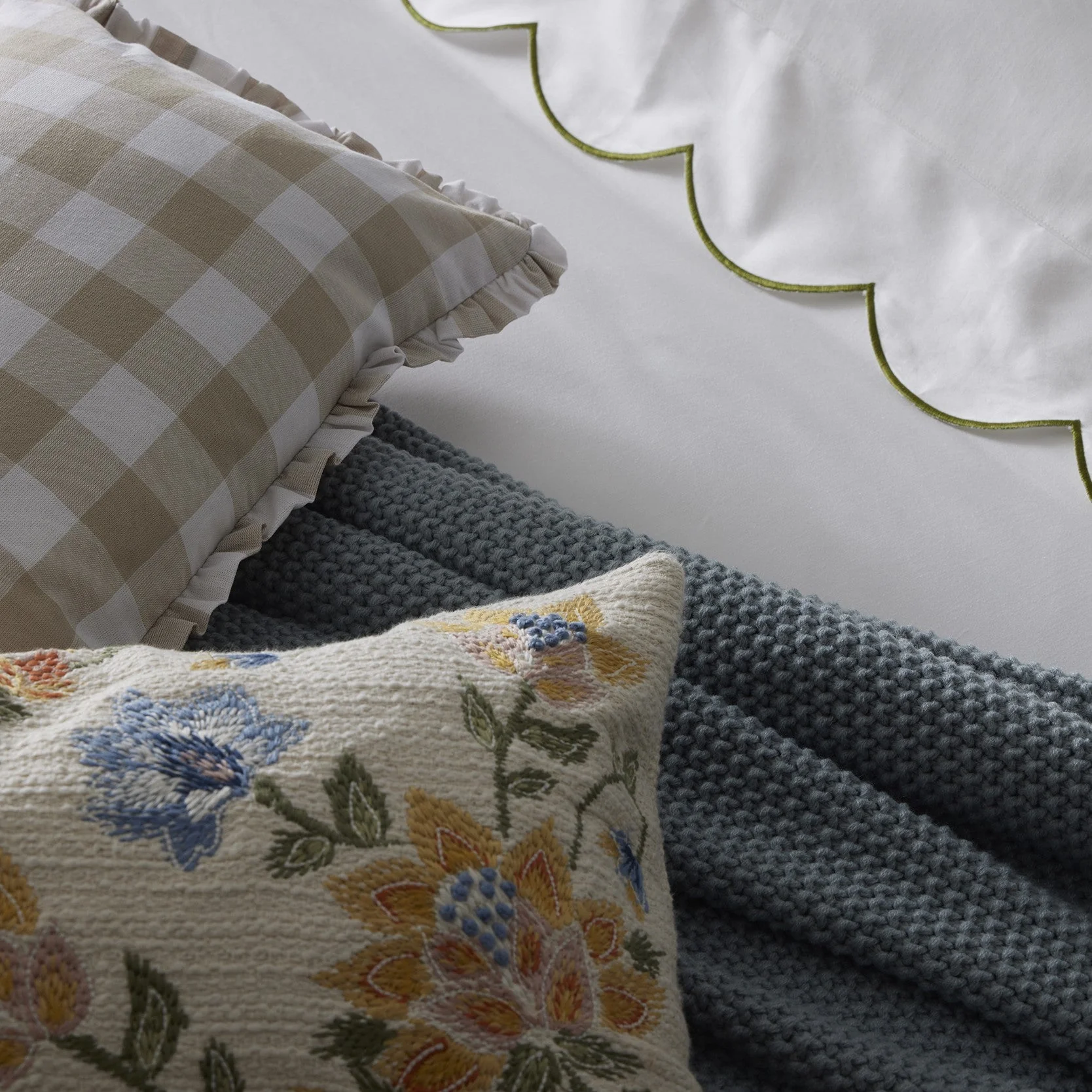 Floral Jacquard Embroidered Cushion Cover - Blue - Image 5