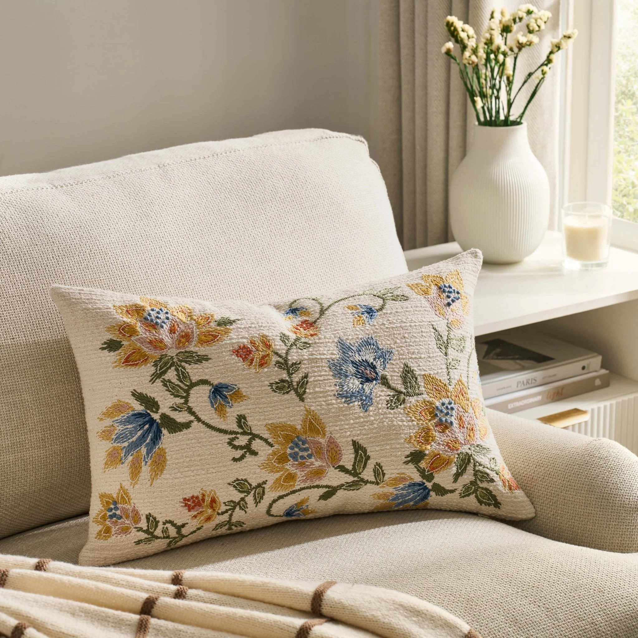 Floral Jacquard Embroidered Sofa Cushion Cover - Blue - Image 6