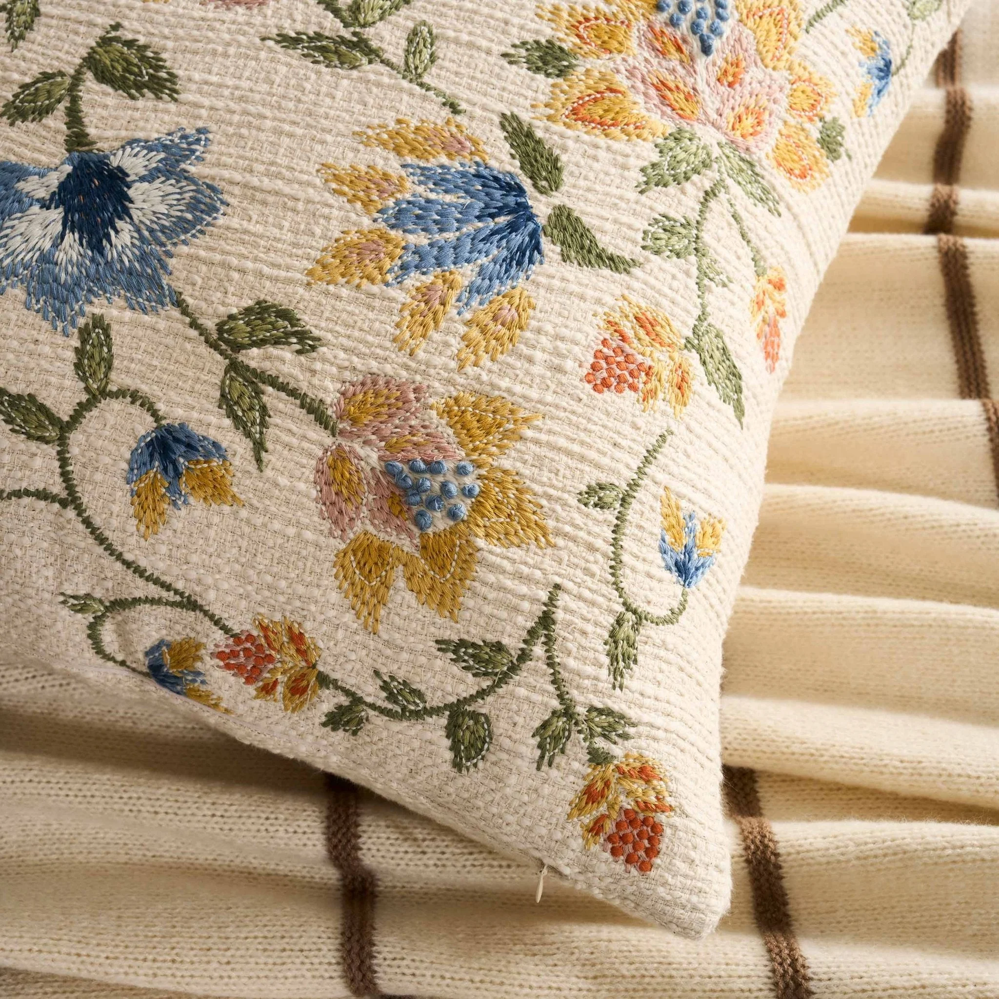 Floral Jacquard Embroidered Sofa Cushion Cover - Blue - Image 8