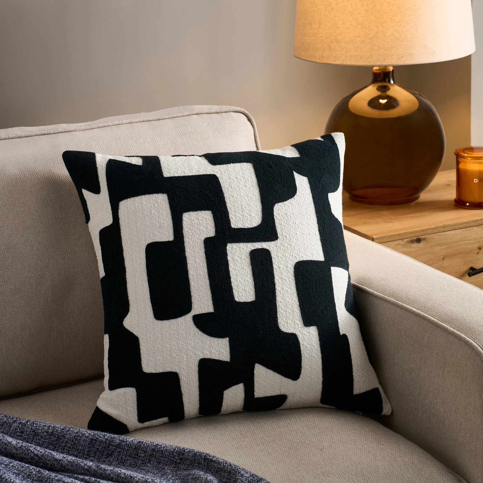 Geometric Embroidered Cushion Cover - Midnight - Image 2