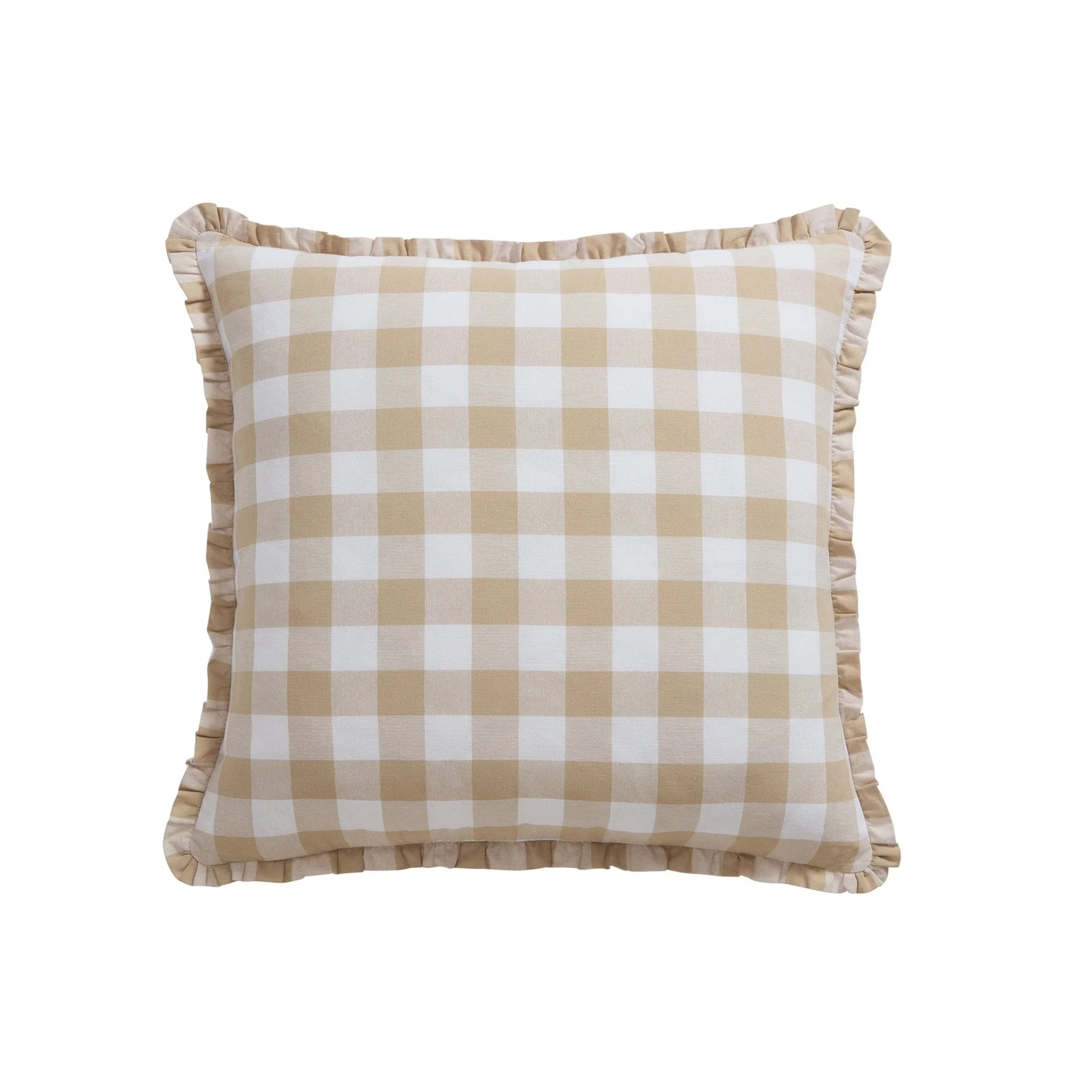 Gingham Square Frill Edge Sofa Cushion Cover - Natural - Image 3