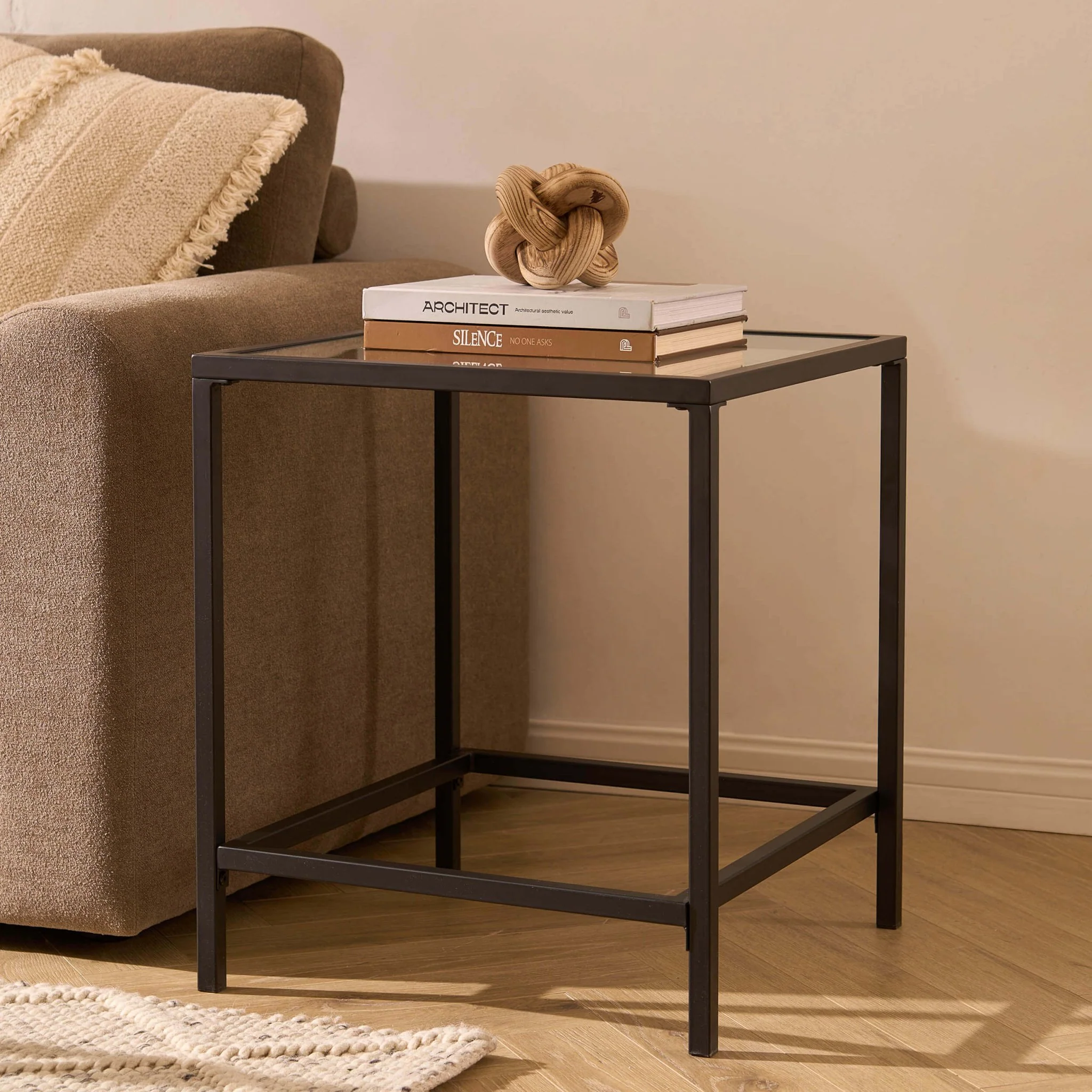 Glass Square Side Table - Black