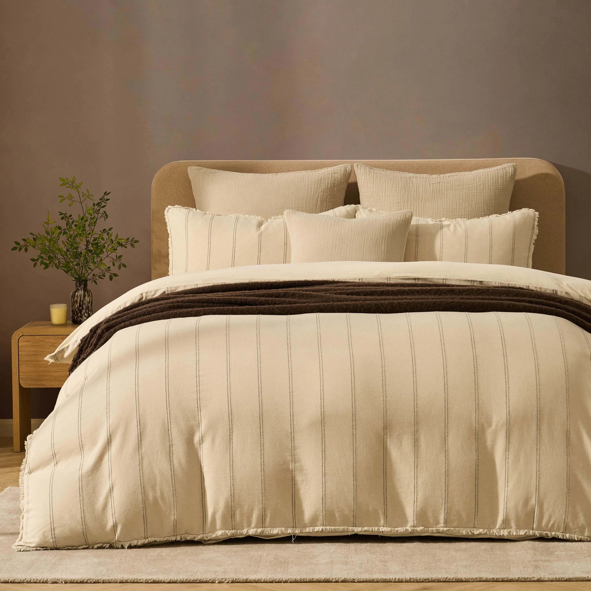 Hallie Linen Blend Yarn Dye Stripe Duvet Cover & Pillowcase Set - Natural