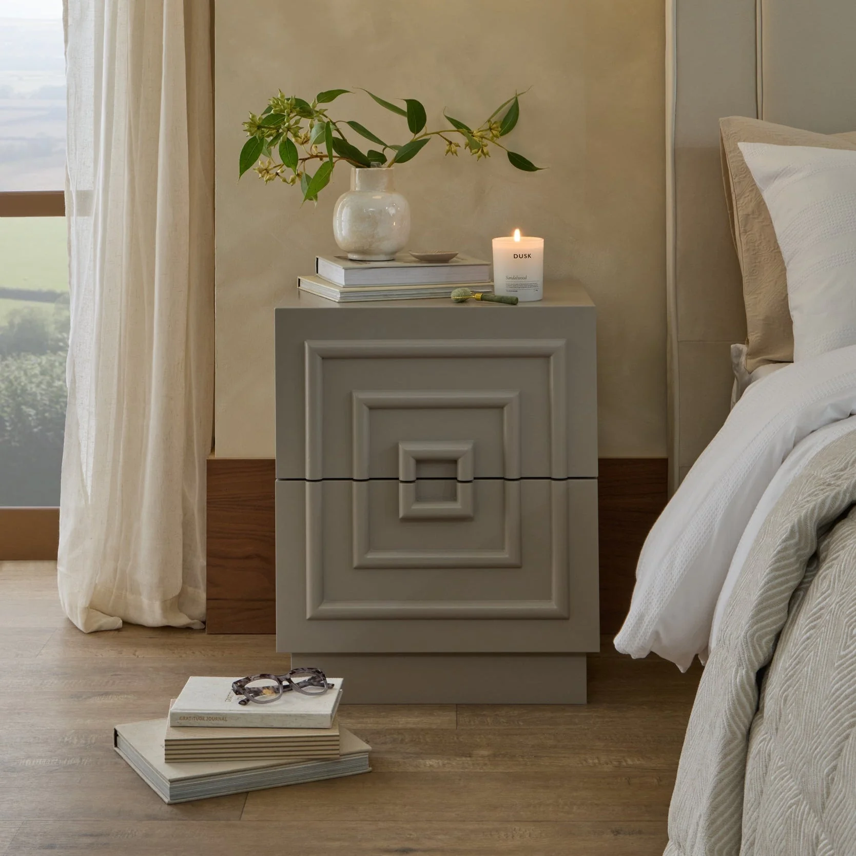 Harlow 2 Drawer Bedside Table - Taupe - Image 2