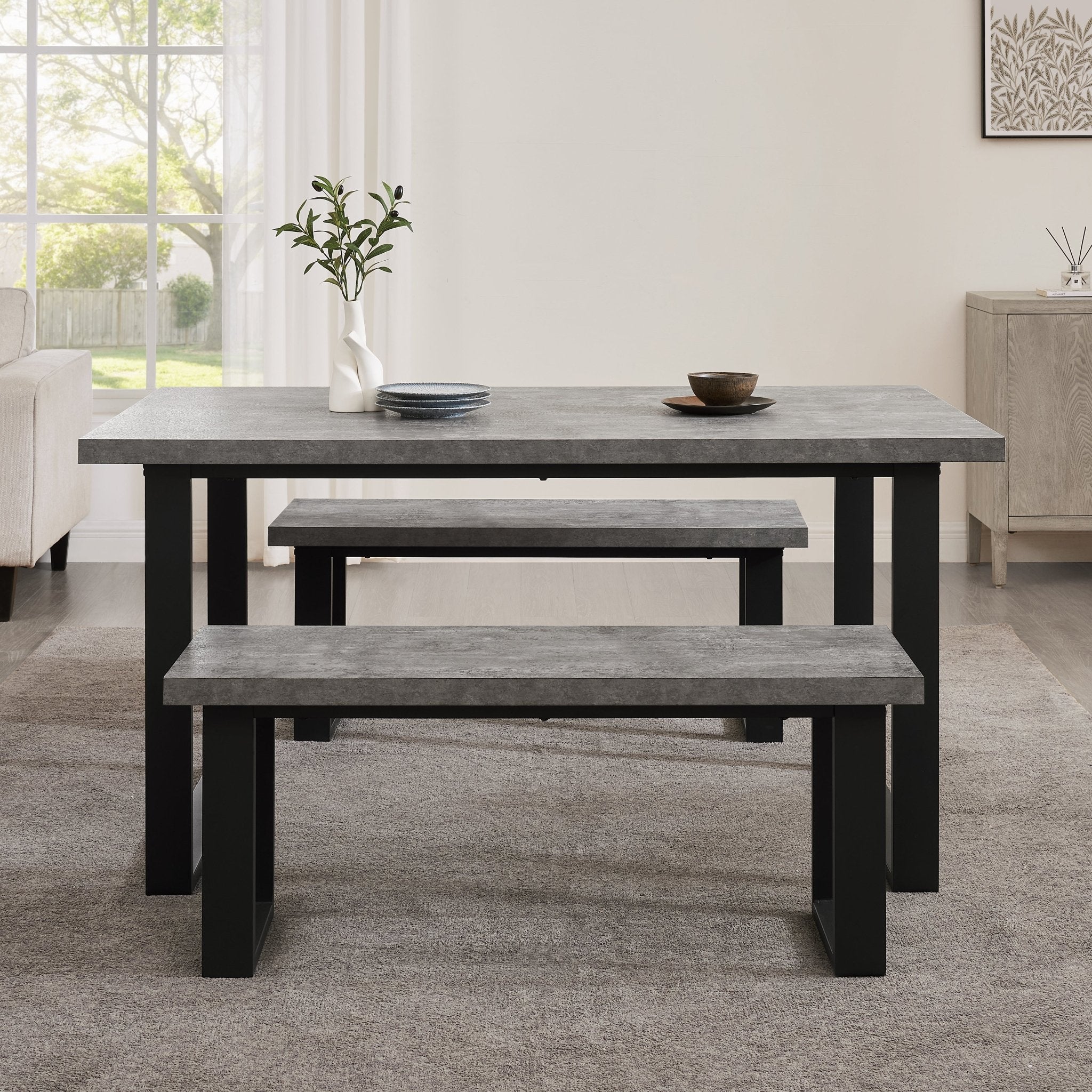 Harper 4-6 Seater Dining Table - Stone/Black - Image 2