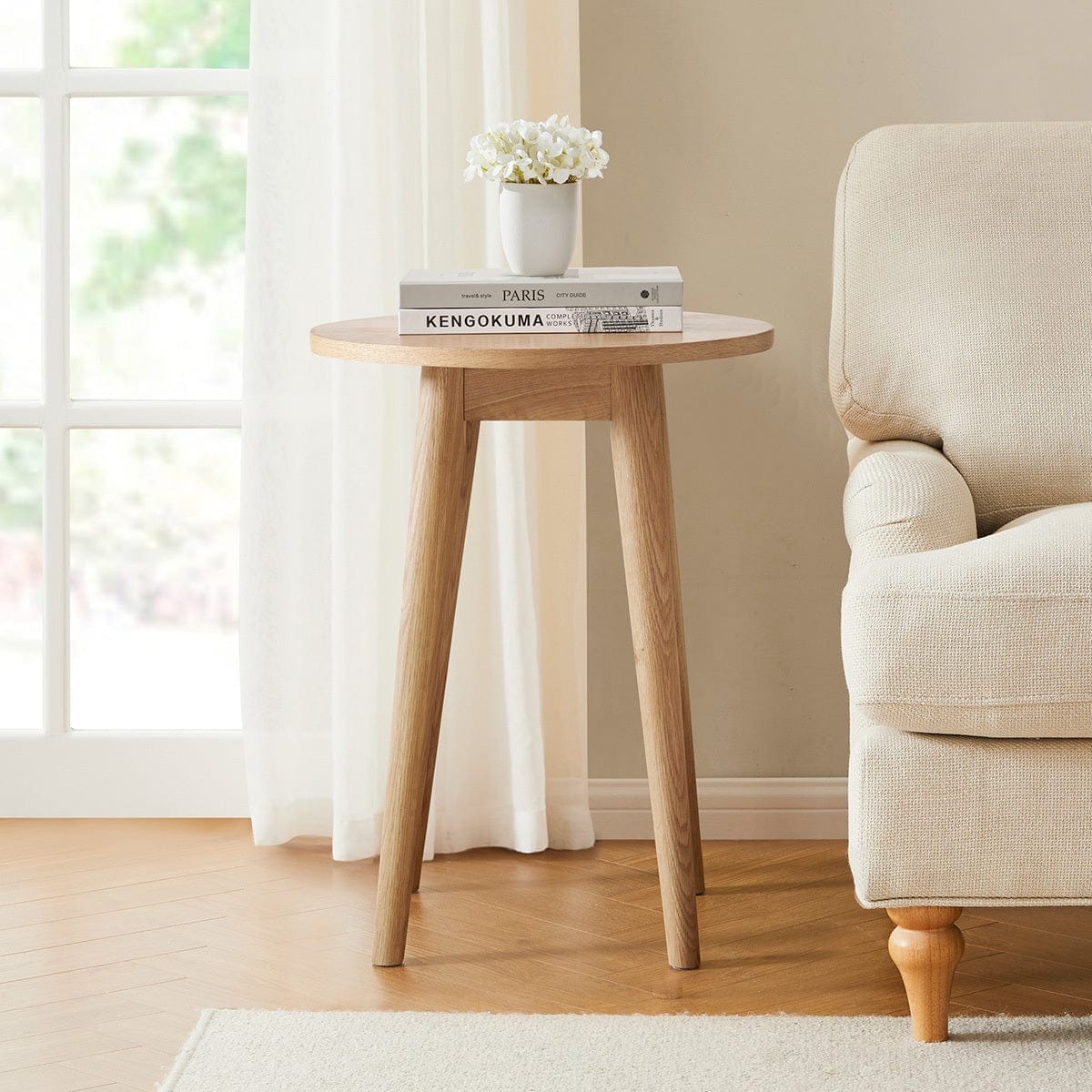 Heidi Solid Oak Round Side Table - Light Wood - Image 4