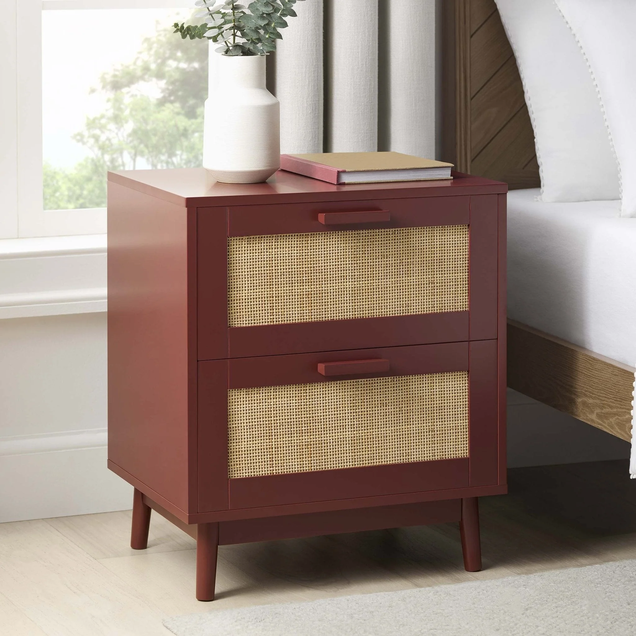 Isla 2 Drawer Bedside Table - Burnt Red
