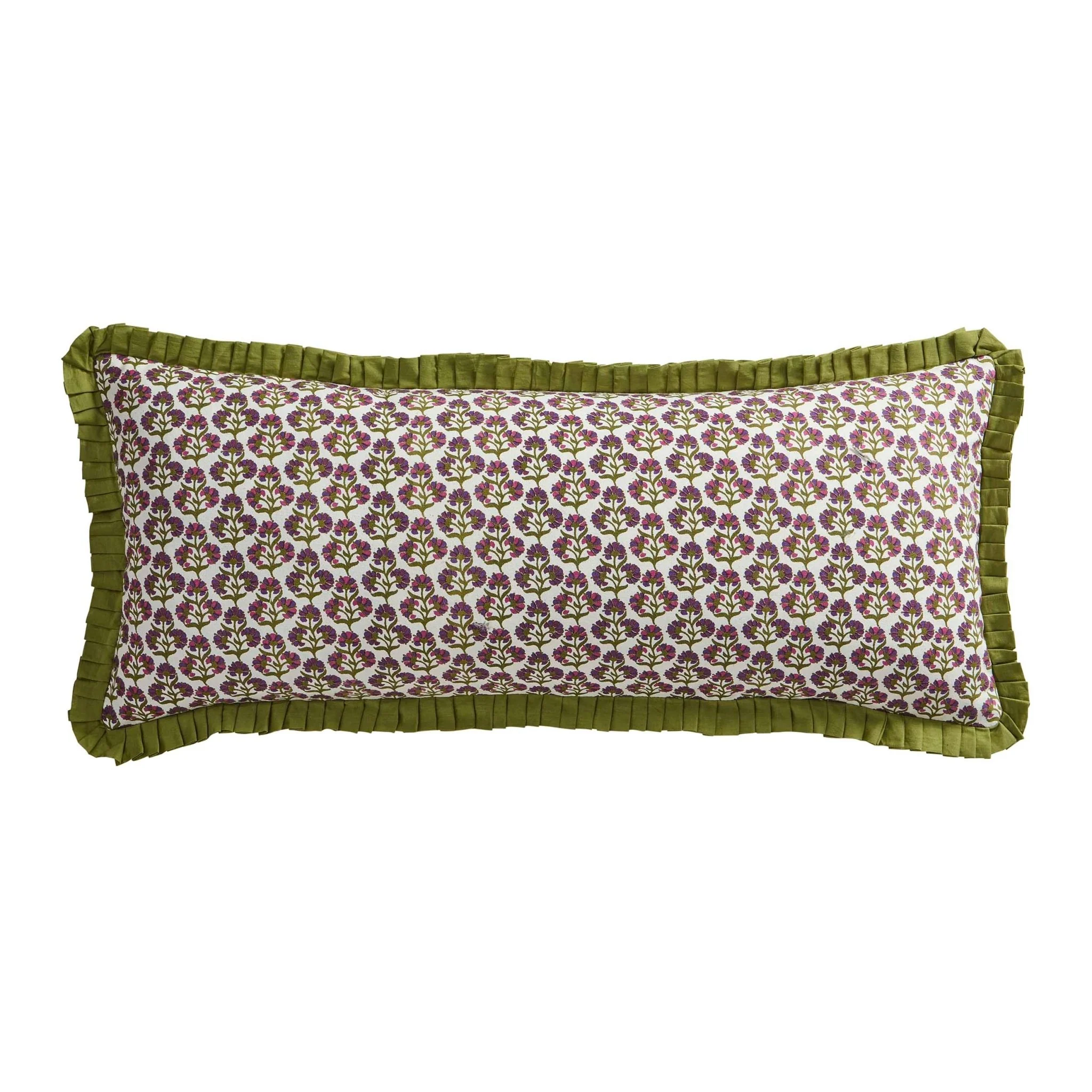 Julia 100% Cotton Box Pleat Edge Printed Sofa Cushion Cover - Purple/Green - Image 3