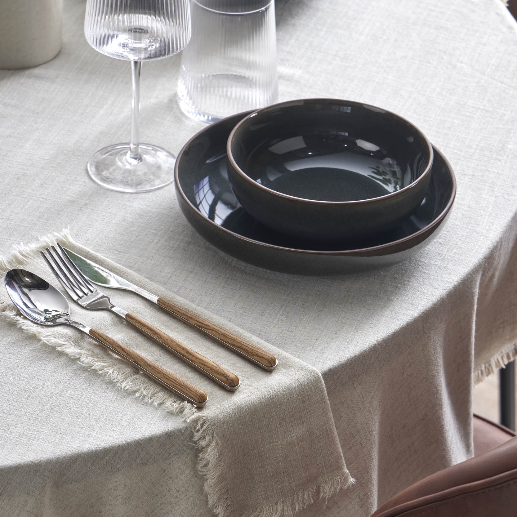 Linen Blend Round Tablecloth - Sand - Image 7