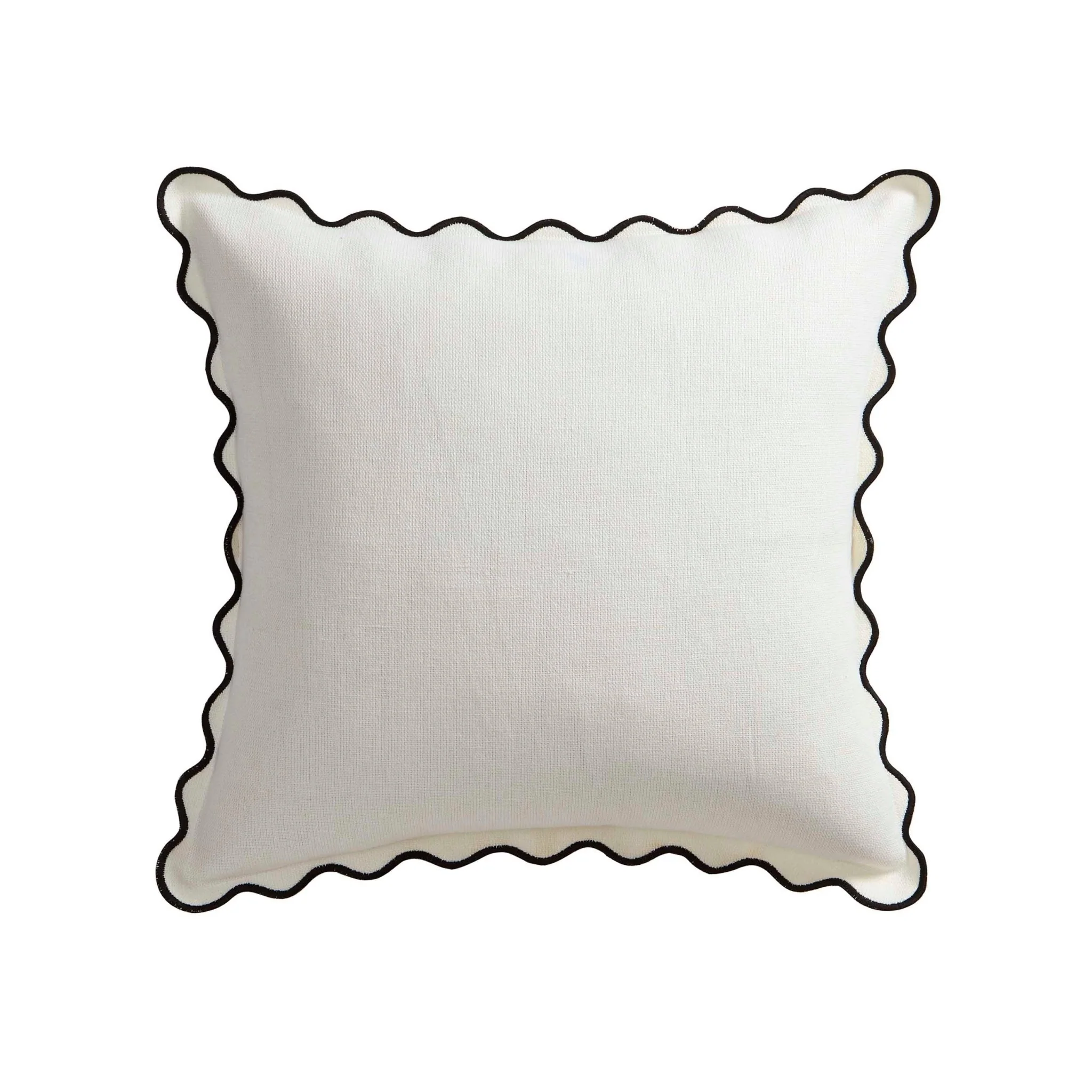 Linen Blend Scallop Edge Cushion Cover - Natural/Black - Image 4