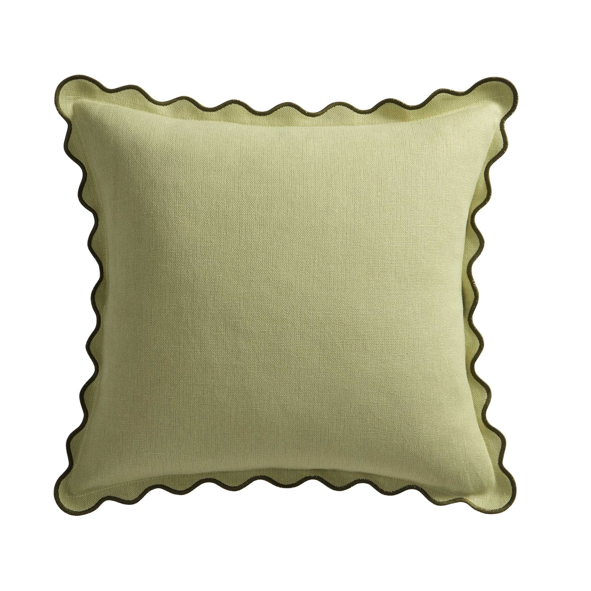 Linen Blend Scallop Edge Sofa Cushion Cover - Green - Image 4
