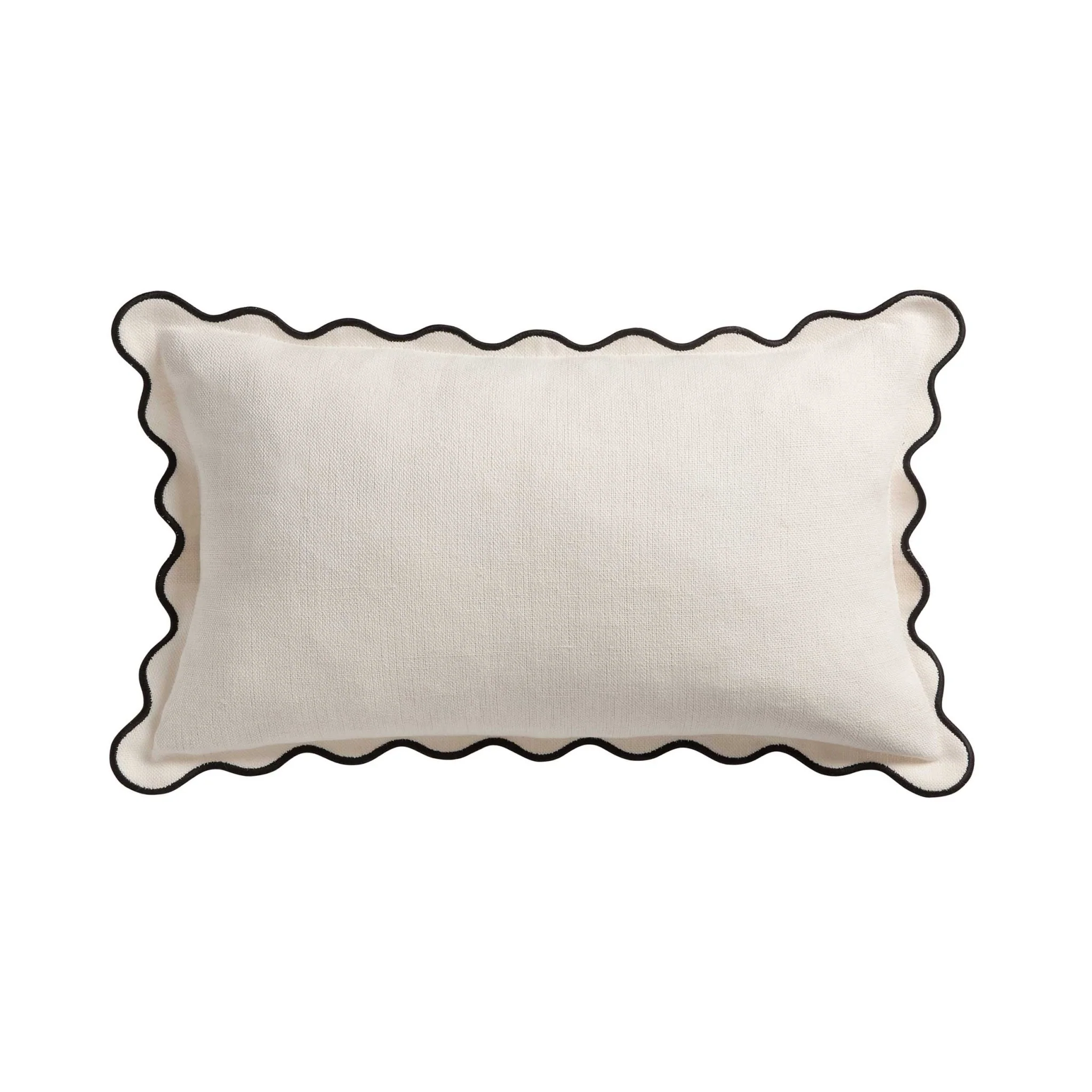 Linen Blend Scallop Edge Sofa Cushion Cover - Natural/Black - Image 5