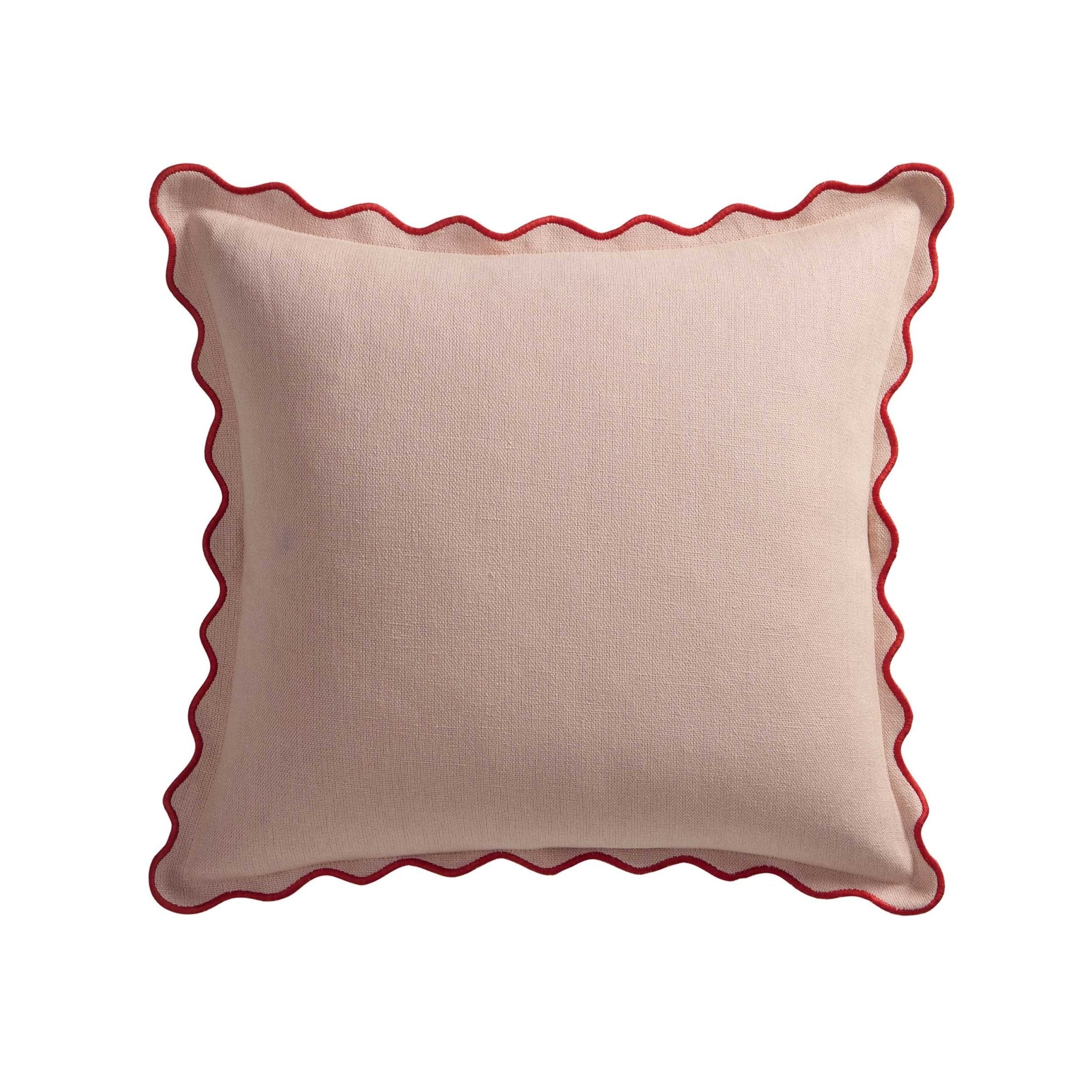 Linen Blend Scallop Edge Sofa Cushion Cover - Pink/ Red - Image 4