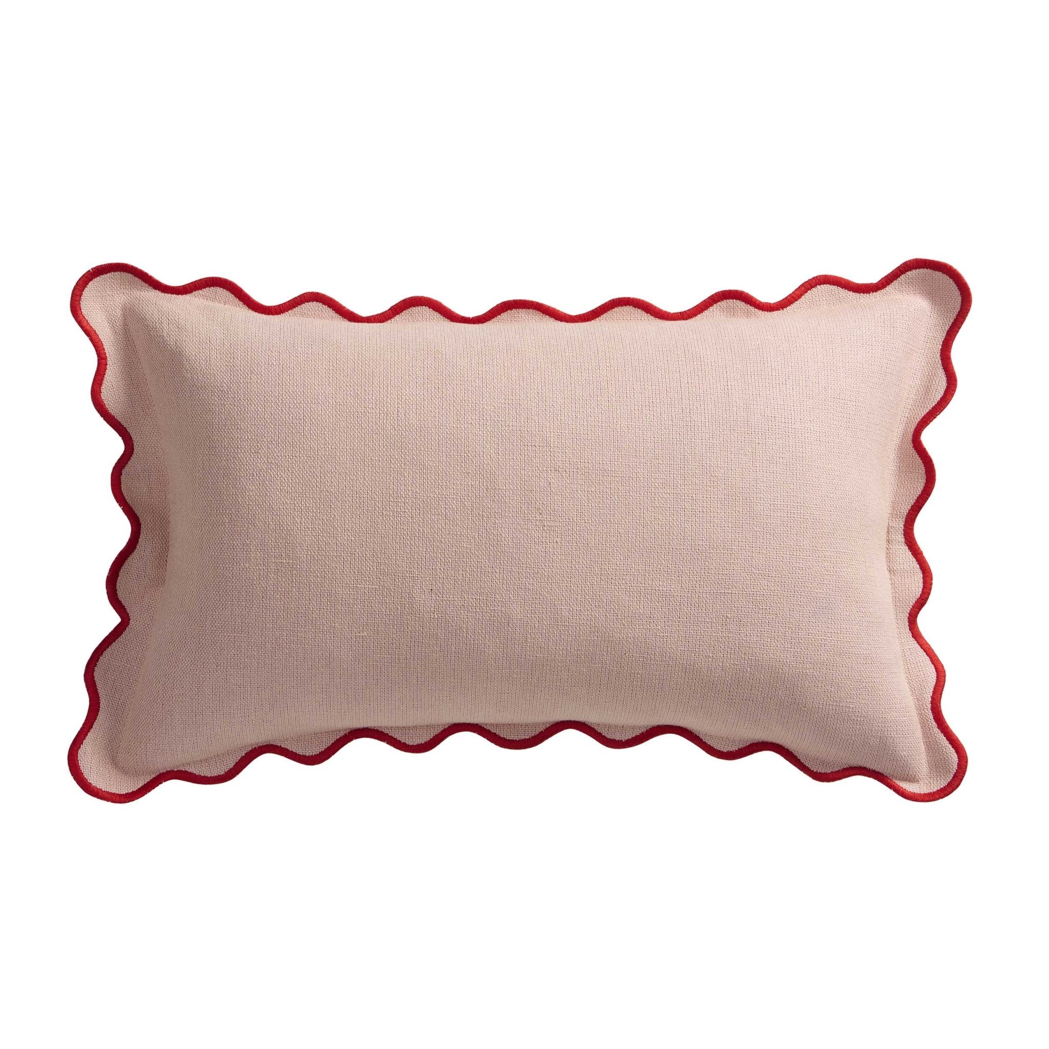 Linen Blend Scallop Edge Sofa Cushion Cover - Pink/ Red - Image 5