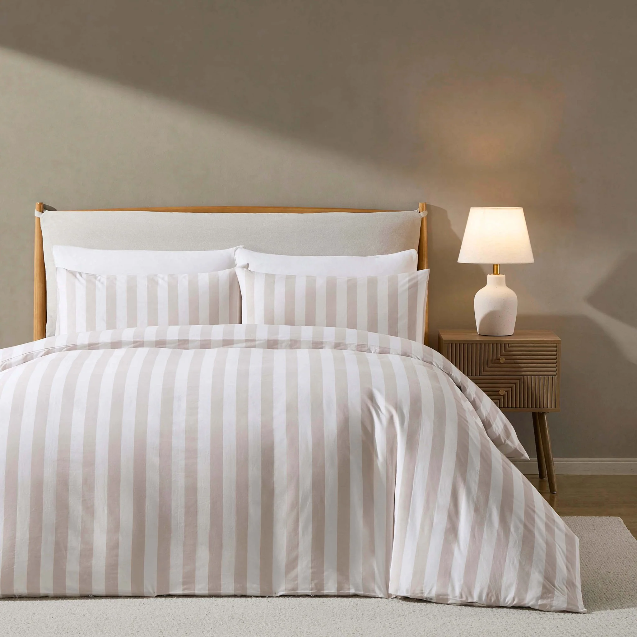 Livia 100% Cotton Wide Printed Stripe Duvet Cover & Pillowcase Set - Natural