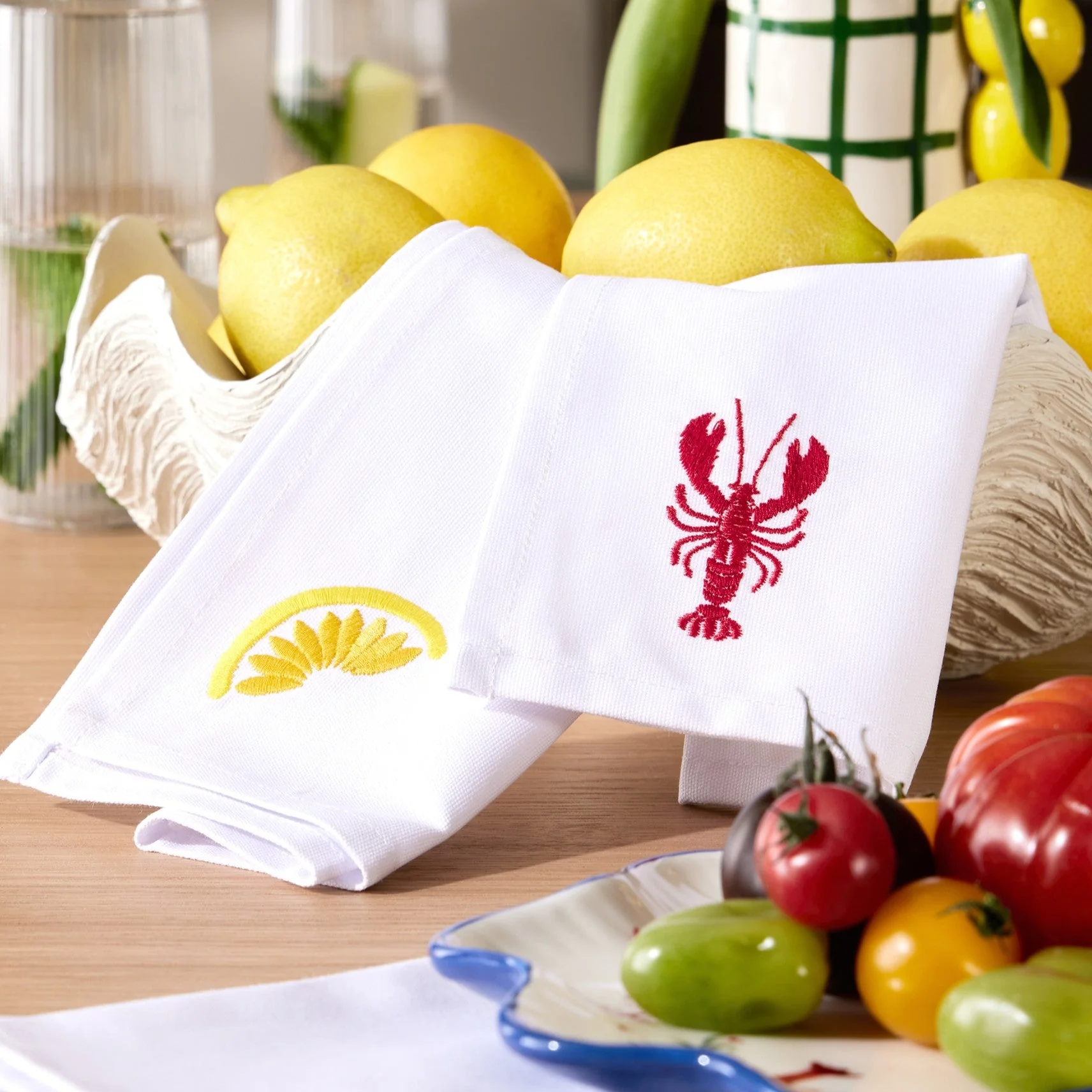 Lobster Embroidered Napkins - Set of 4