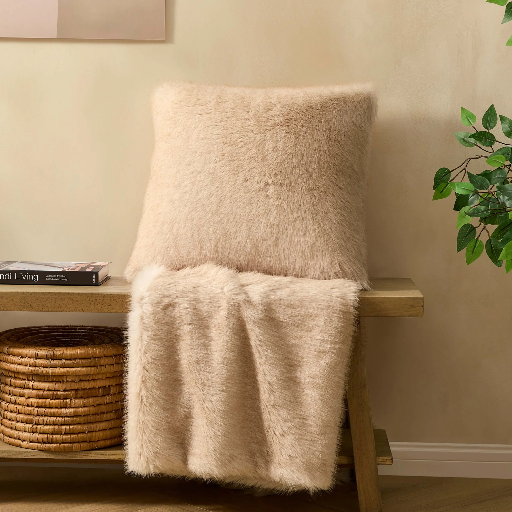 Long Faux Fur Sofa Cushion Cover - Natural - Image 3