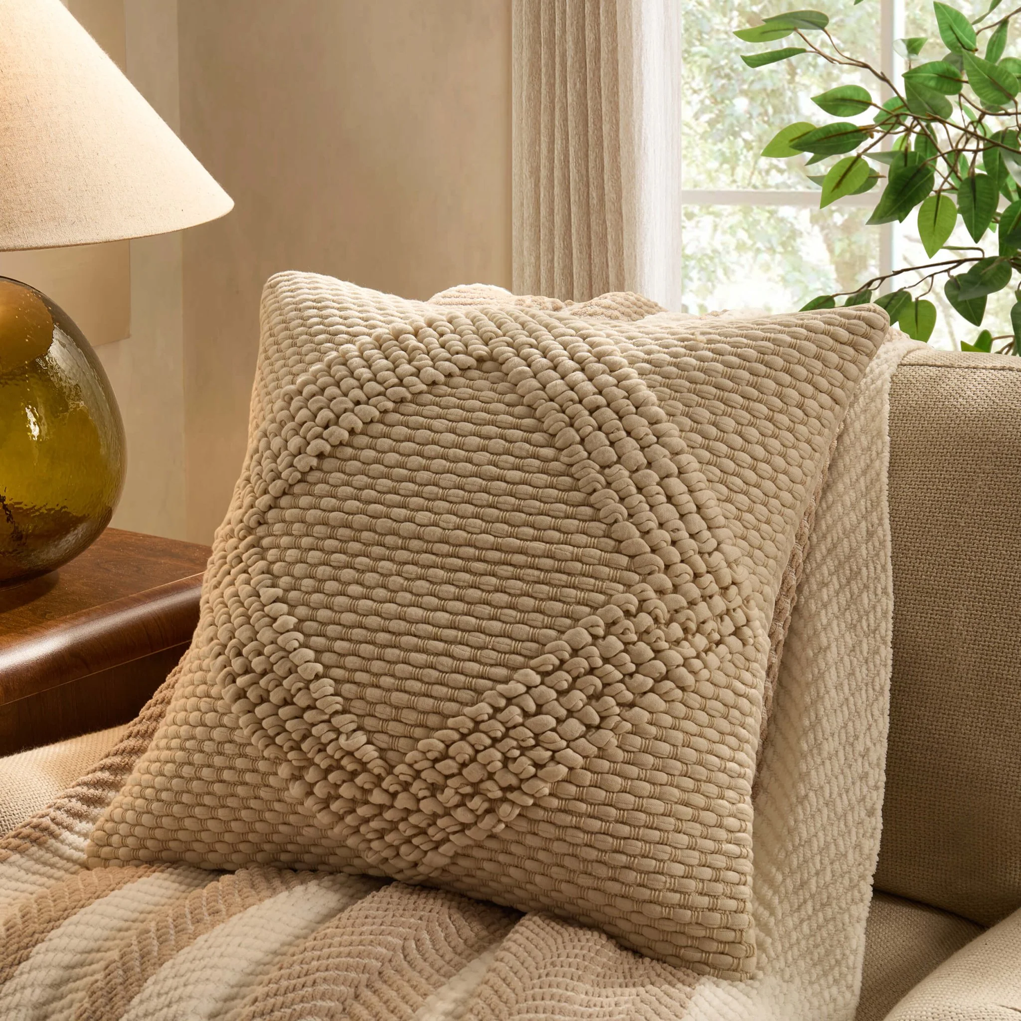 Loop Pattern Sofa Cushion Cover - Off White
